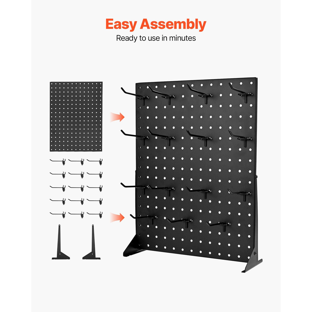 Pegboard Display Stand, 17 x 13 Inch Tabletop Pegboard Display Stand with 30 Hooks, Thickened Cold-Rolled Steel Peg Board Panel for Grocery, Retail Store and Jewelry Shop, Black (2 PCS)