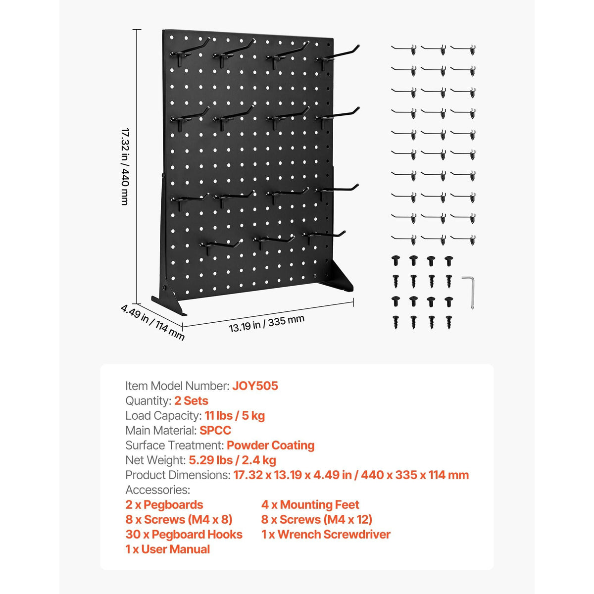 Pegboard Display Stand, 17 x 13 Inch Tabletop Pegboard Display Stand with 30 Hooks, Thickened Cold-Rolled Steel Peg Board Panel for Grocery, Retail Store and Jewelry Shop, Black (2 PCS)