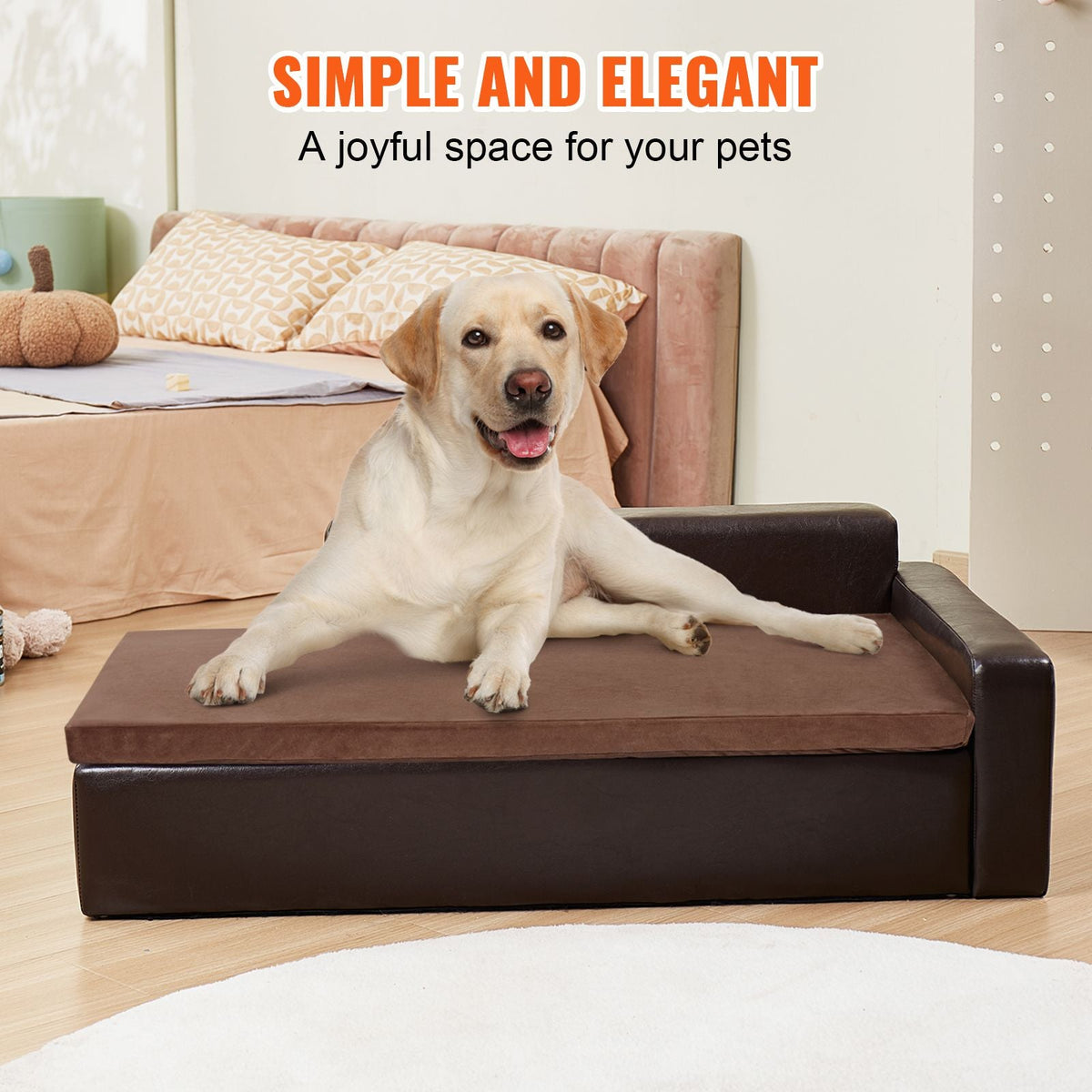 Pet Sofa, Dog Couch for Large-Sized Dogs and Cats, Soft Leather Dog Sofa Bed, 110 lbs Loading Cat Sofa, Brown