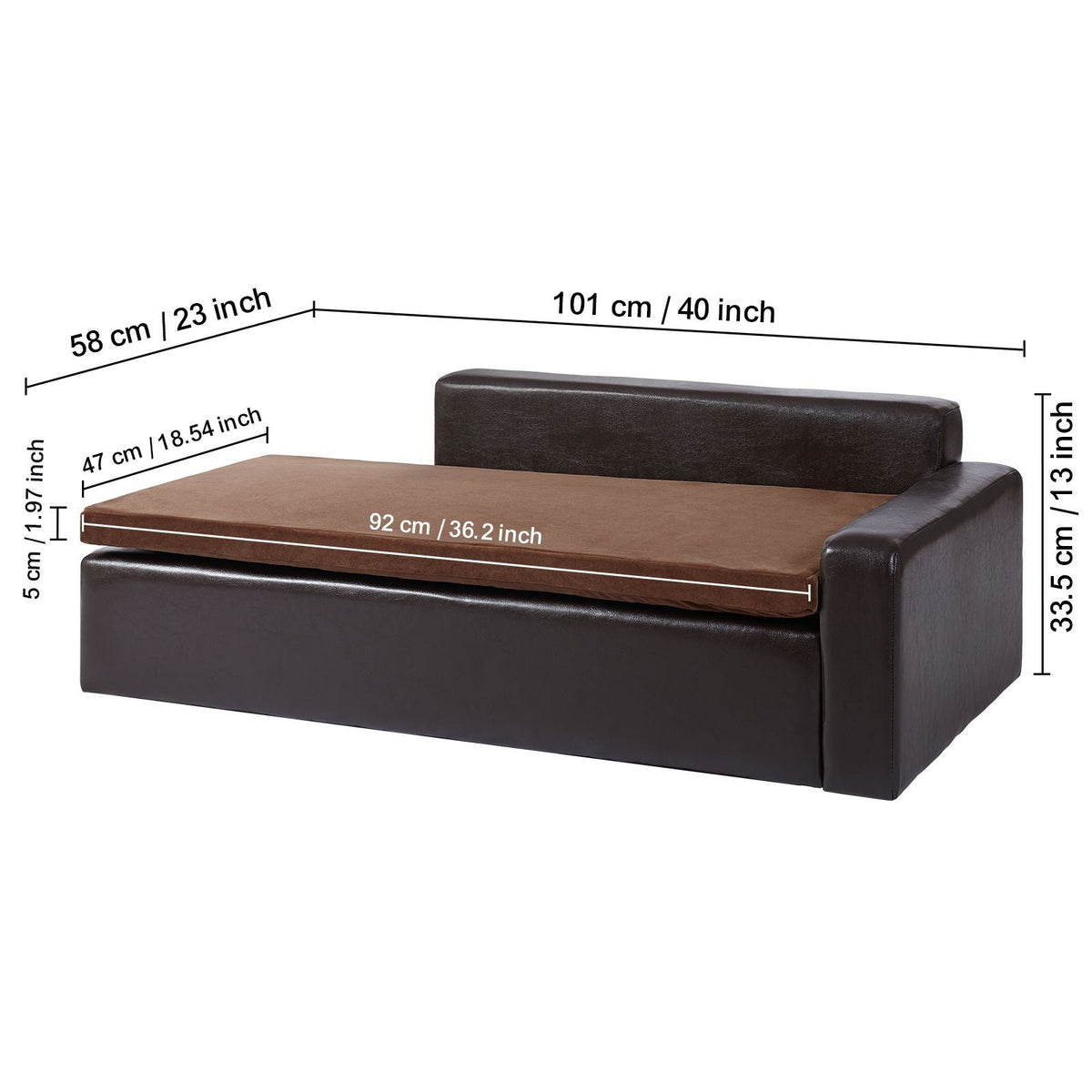 Pet Sofa, Dog Couch for Large-Sized Dogs and Cats, Soft Leather Dog Sofa Bed, 110 lbs Loading Cat Sofa, Brown