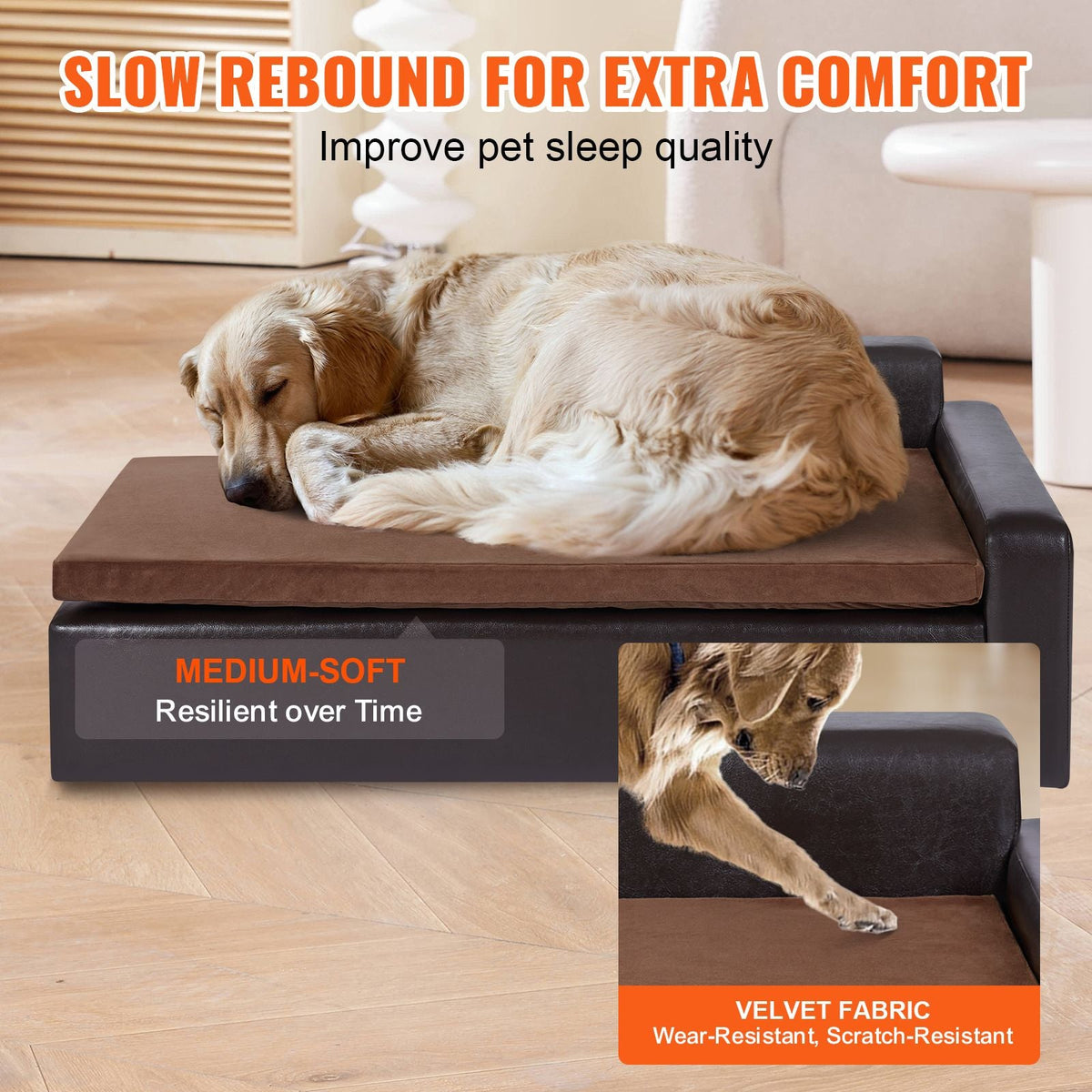 Pet Sofa, Dog Couch for Large-Sized Dogs and Cats, Soft Leather Dog Sofa Bed, 110 lbs Loading Cat Sofa, Brown