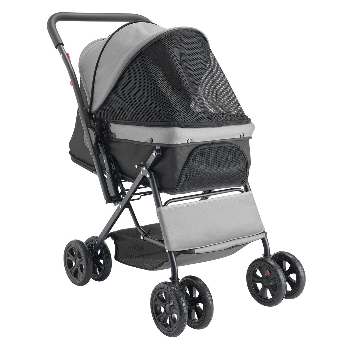 Pet Stroller, 44 lbs Weight Capacity, Foldable Dog Stroller Cart, 4 Wheels Cats Stroller with Mesh Windows & Revrsible Handle, Portable Pet Carrier Stroller with Brake, for Small to Medium Pets