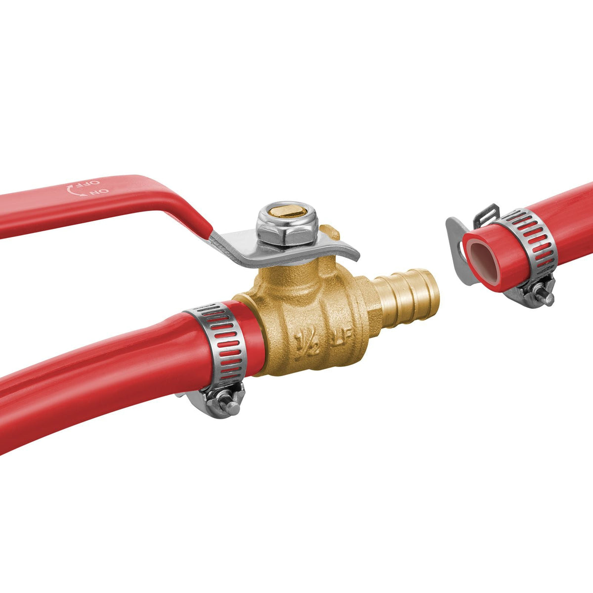 PEX Ball Valve, 10 Pieces, 1/2 in PEX Brass Ball Valve, PEX Full Port Brass Ball Valves, Quarter Turn Hot (Red) Cold (Blue) PEX Full Port Ball Valve, for Kitchen, Hydronic Heating, Bathroom