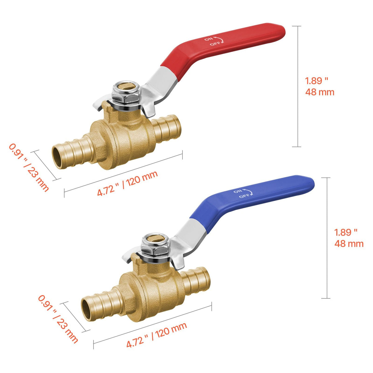 PEX Ball Valve, 10 Pieces, 1/2 in PEX Brass Ball Valve, PEX Full Port Brass Ball Valves, Quarter Turn Hot (Red) Cold (Blue) PEX Full Port Ball Valve, for Kitchen, Hydronic Heating, Bathroom