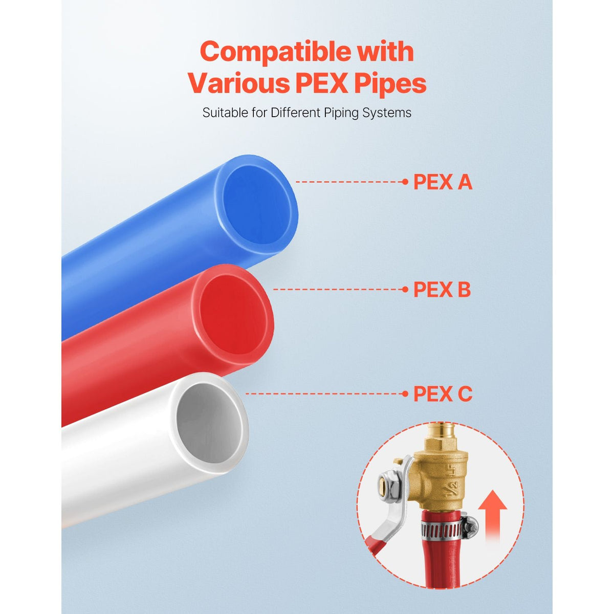 PEX Ball Valve, 10 Pieces, 1/2 in PEX Brass Ball Valve, PEX Full Port Brass Ball Valves, Quarter Turn Hot (Red) Cold (Blue) PEX Full Port Ball Valve, for Kitchen, Hydronic Heating, Bathroom