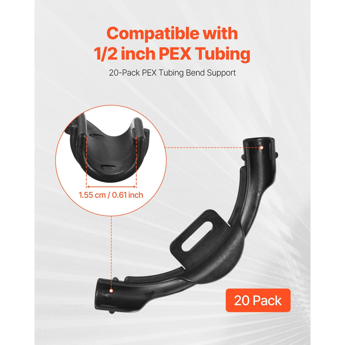 PEX Tubing Bend Support, 20 Packs 90-Degree Elbow Bend Support Compatible with 1/2-inch PEX Pipes, Corrosion & Rust Resistant Pex Clamps Pipe Holder with Nail Tab