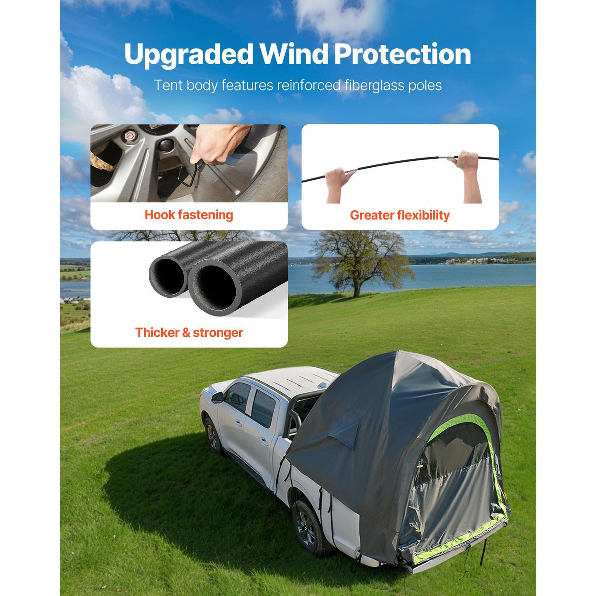 Pickup Truck Tent, Fit 5.0-5.2 ft Truck Tents for Camping, Waterproof PU2000mm 2-3 Person Sleeping Truck Bed Tent with Double Layer Design Windows, Sturdy Truck Bed Camper Shell with Storage Bag