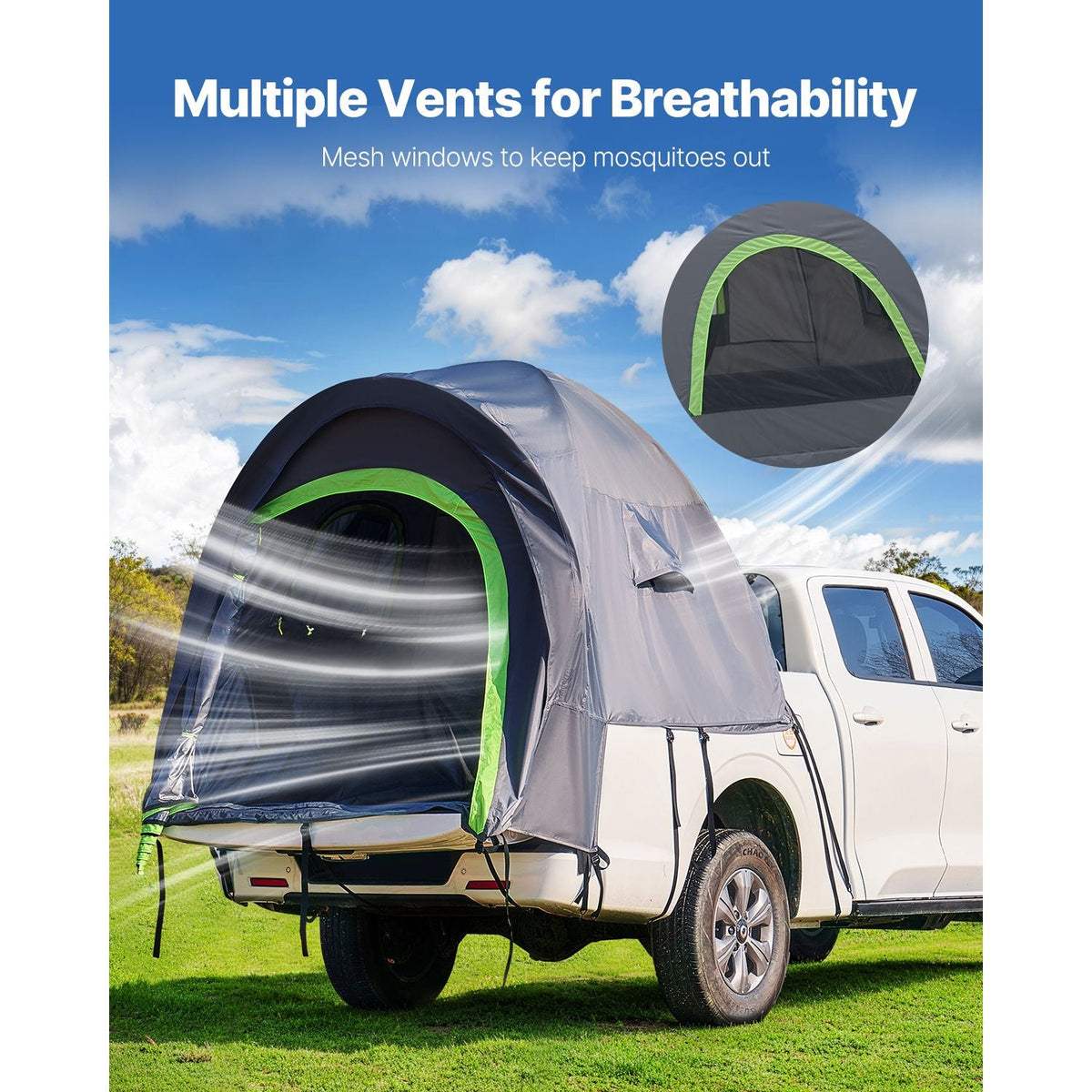 Pickup Truck Tent, Fit 5.0-5.2 ft Truck Tents for Camping, Waterproof PU2000mm 2-3 Person Sleeping Truck Bed Tent with Double Layer Design Windows, Sturdy Truck Bed Camper Shell with Storage Bag