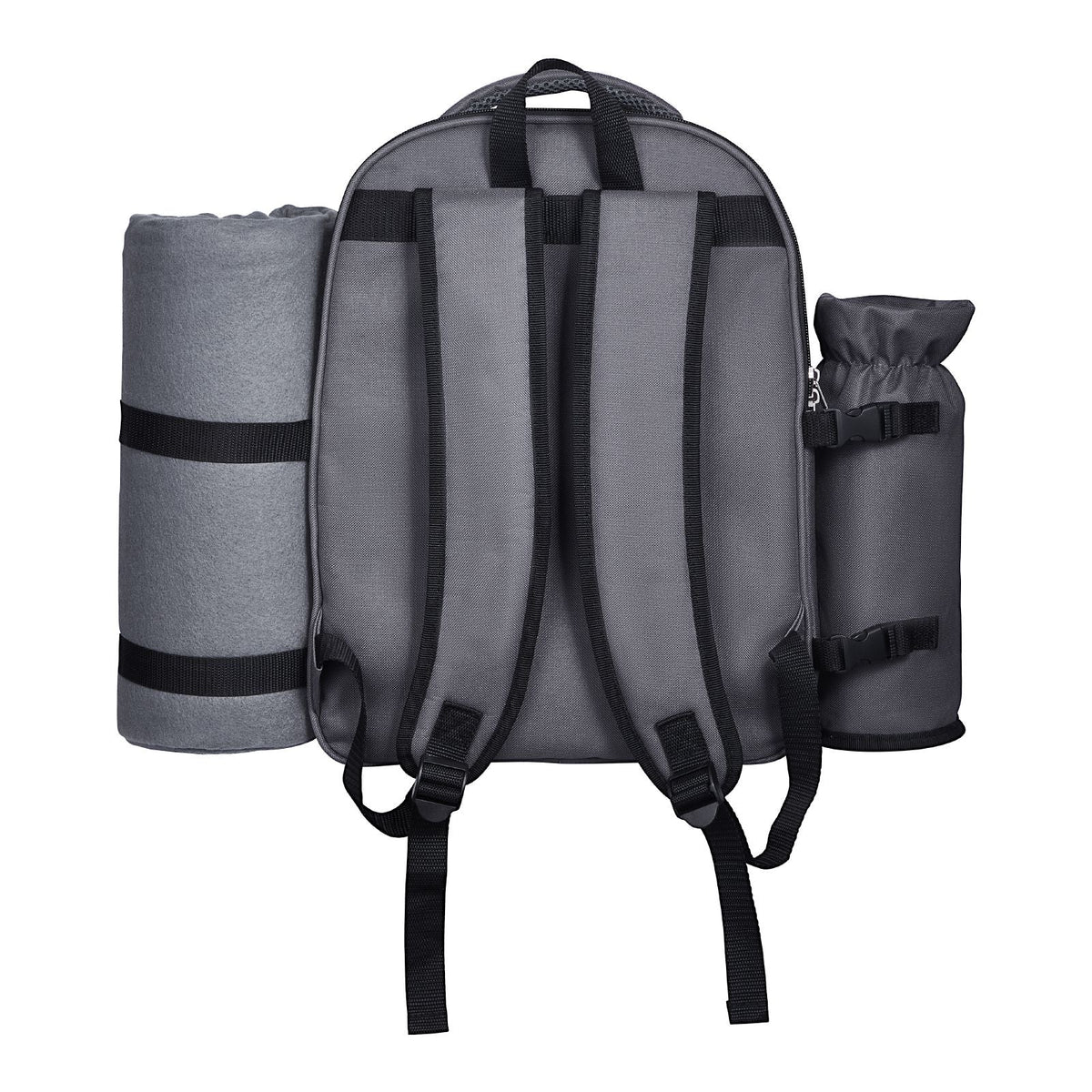 Picnic Backpack, Beach Picnic Backpack Bag for 2 Person with Insulated Cooler Compartment, Detachable Bottle/Wine Holder, Lightweight Blanket, Plates and Cutlery Set for Hiking, Camping, Grey