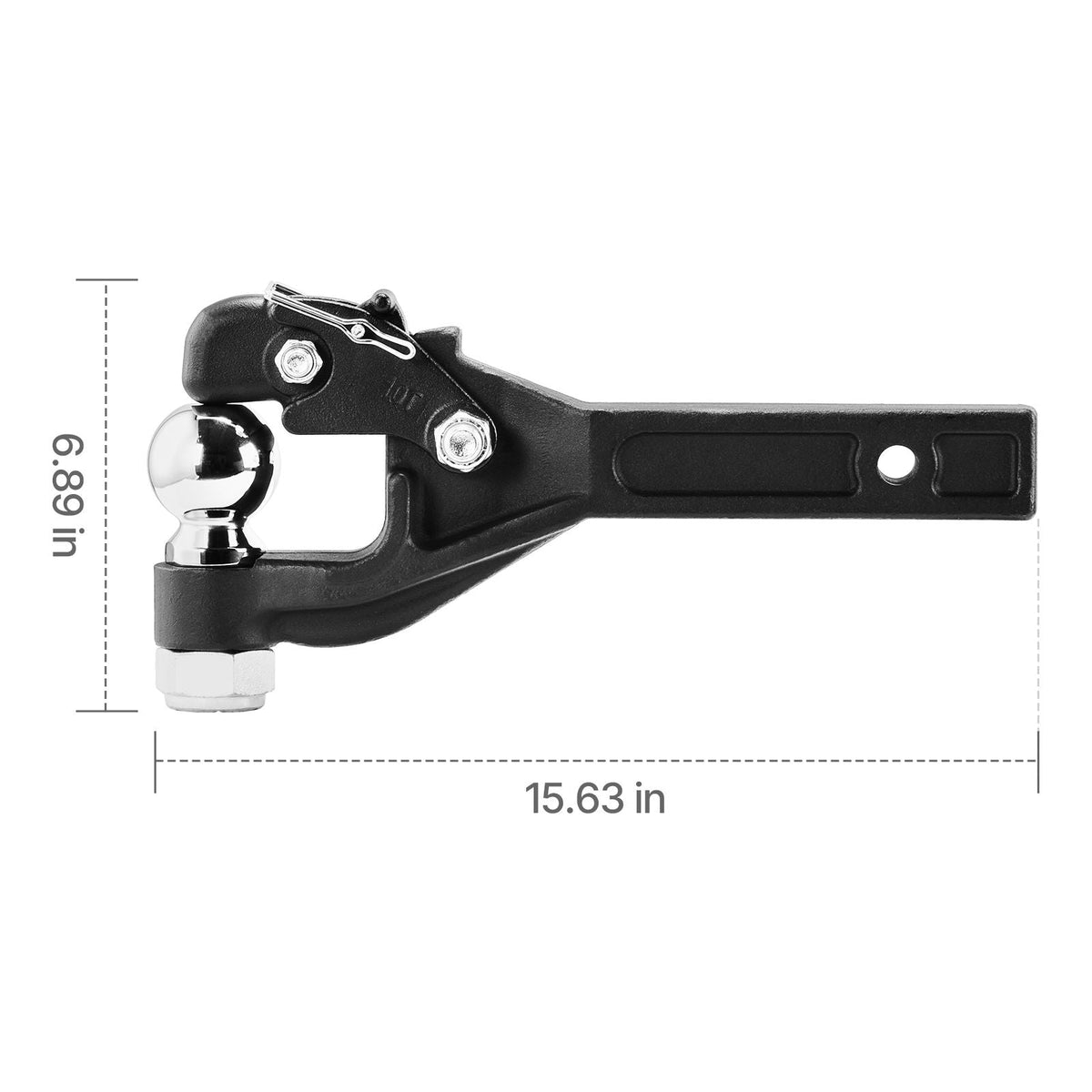 Pintle Hook, 20000 lbs, Pintle Hook Hitch for 2-inch Hitch Hook Military Receiver, Combination 2-5/16-inch Hitch Ball, Fits 2.5 to 3-inch Lunette Ring, 15.6-inch Length, Black Powder Coat