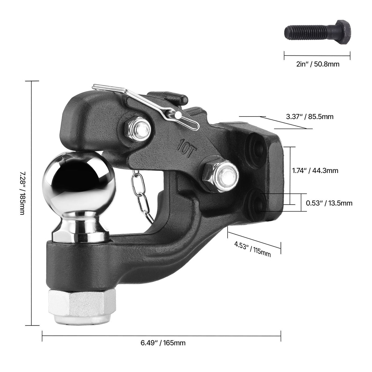 Pintle Hook, 20000 lbs Towing Capacity, Trailer Hitches Receiver Hook Combination 2-5/16-inch Hitch Ball, Fits 2.5 to 3-inch Lunette Ring with Mounting Kit, Wear-resistant, Black Powder Coat