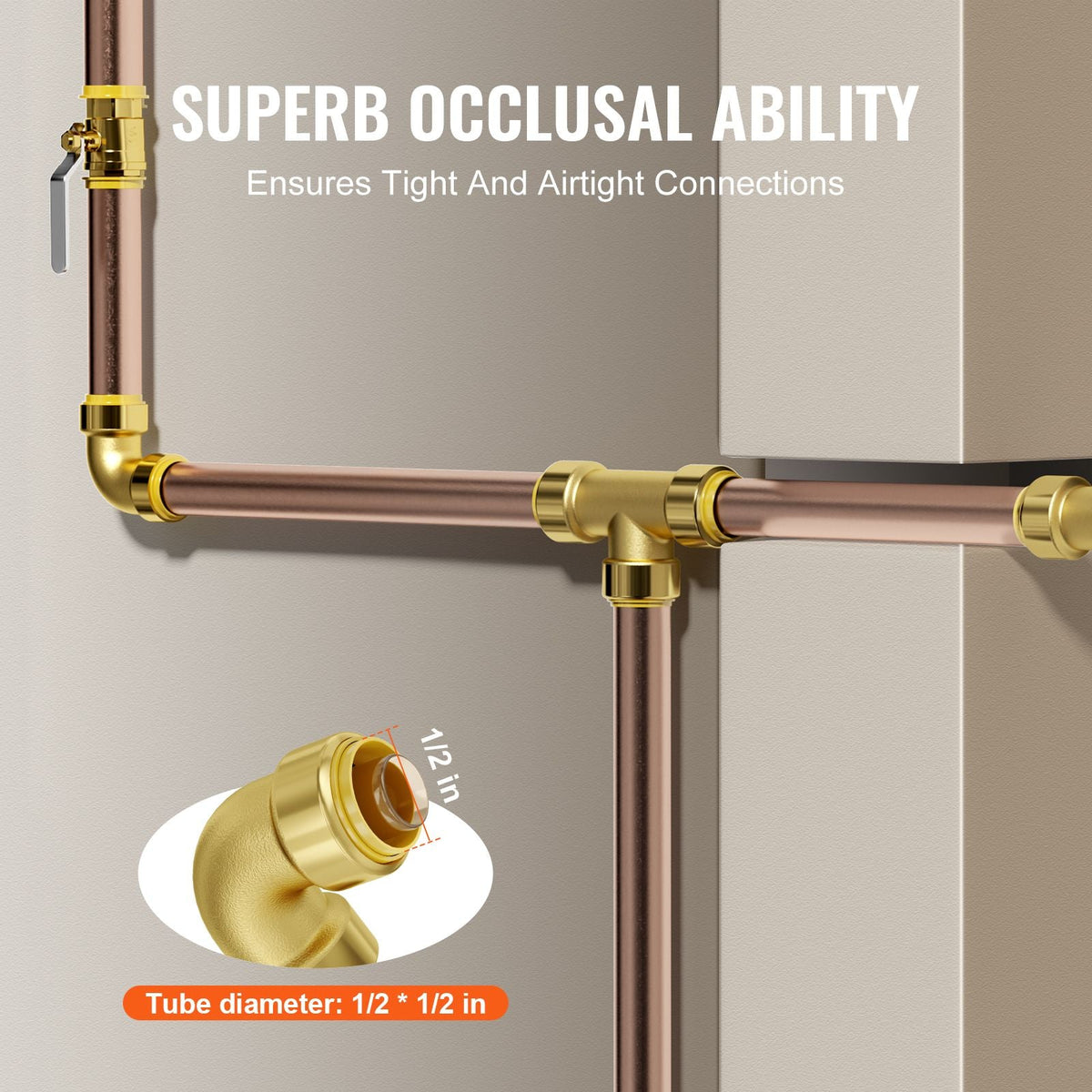 Pipe Fittings, 1/2" 12PCS Brass Pipe Fittings, Elbow Push-Fit Pipe Connector Brass Air Fittings, Heavy Duty Plumbing Fittings Adapter for Heating/Shower Systems, Water Pipes