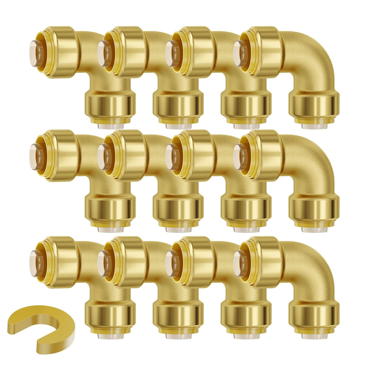 Pipe Fittings, 1/2" 12PCS Brass Pipe Fittings, Elbow Push-Fit Pipe Connector Brass Air Fittings, Heavy Duty Plumbing Fittings Adapter for Heating/Shower Systems, Water Pipes