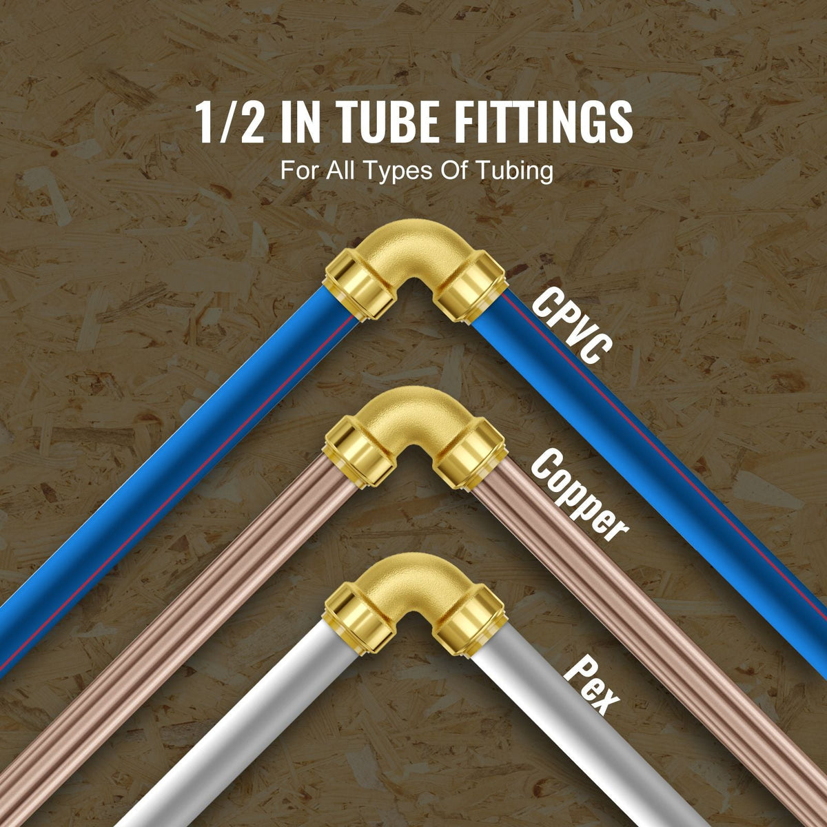 Pipe Fittings, 1/2" 12PCS Brass Pipe Fittings, Elbow Push-Fit Pipe Connector Brass Air Fittings, Heavy Duty Plumbing Fittings Adapter for Heating/Shower Systems, Water Pipes