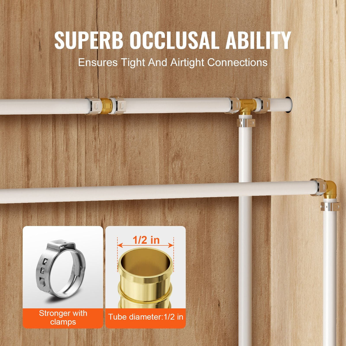 Pipe Fittings, 1/2" 50PCS Brass Pipe Fittings, Clamp-style Straight-Through Pipe Connector Brass Air Fittings, Heavy Duty Plumbing Fittings Tube Adapter for Heating/Shower Systems,Water Pipes