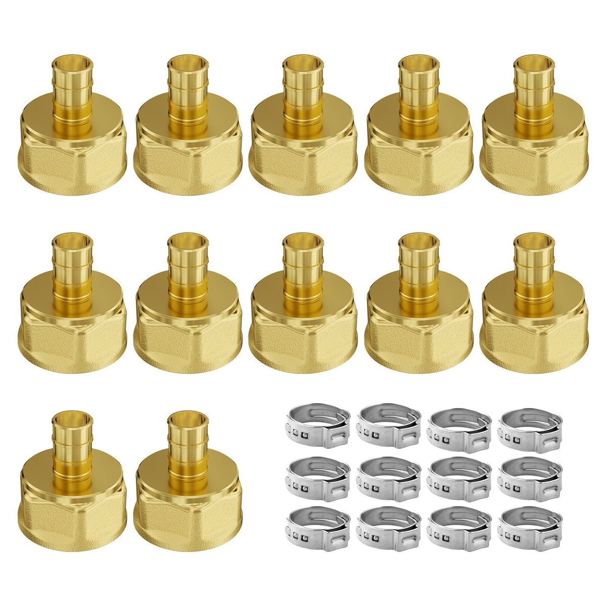 Pipe Fittings, 3/4" 12PCS Brass Pipe Fittings, Clamp-style 3/4 NPT Pipe Connector Brass Air Fittings, Heavy Duty Plumbing Fittings NPT Adapter for Heating/Shower Systems, Water Pipes