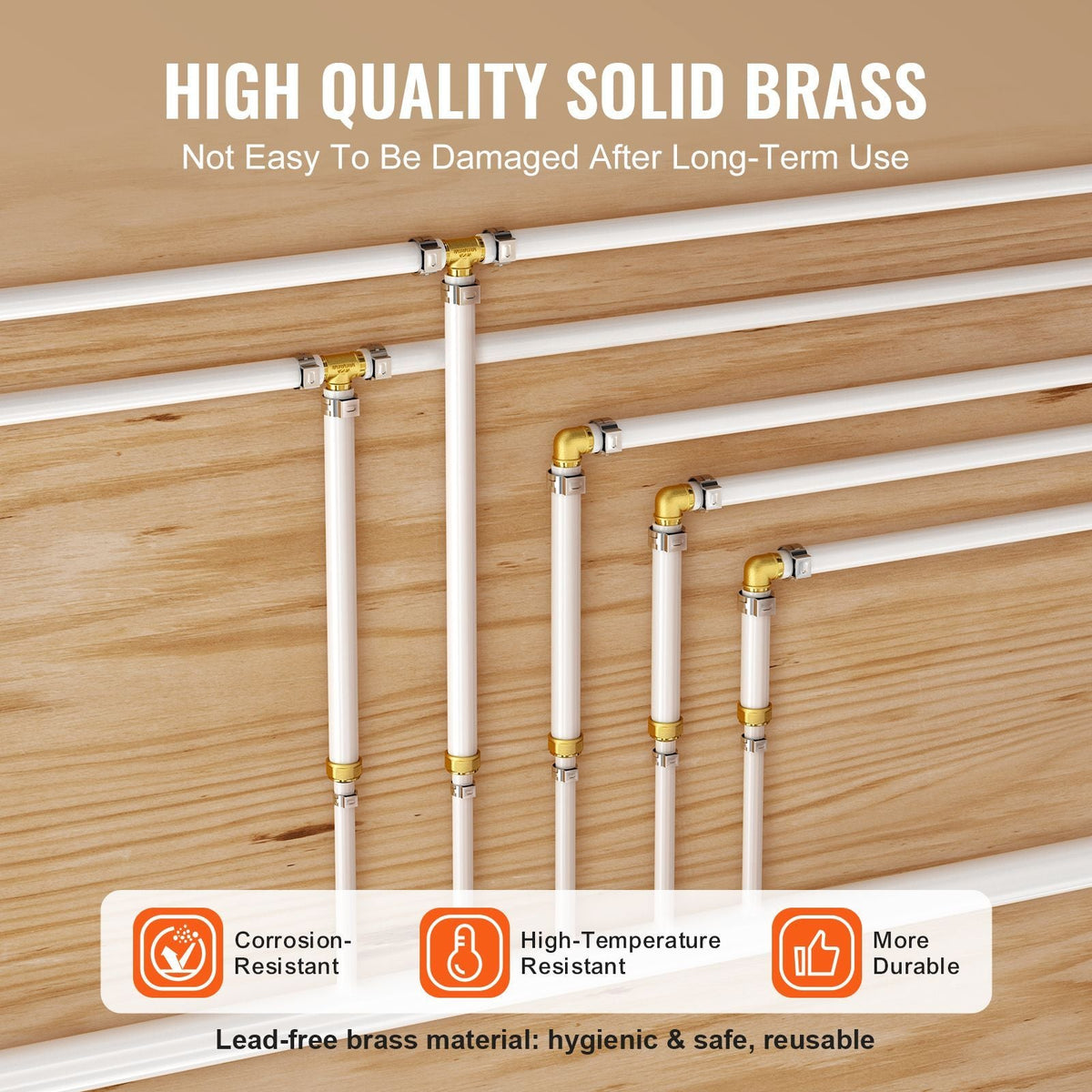 Pipe Fittings, 3/4" 12PCS Brass Pipe Fittings, Clamp-style 3/4 NPT Pipe Connector Brass Air Fittings, Heavy Duty Plumbing Fittings NPT Adapter for Heating/Shower Systems, Water Pipes