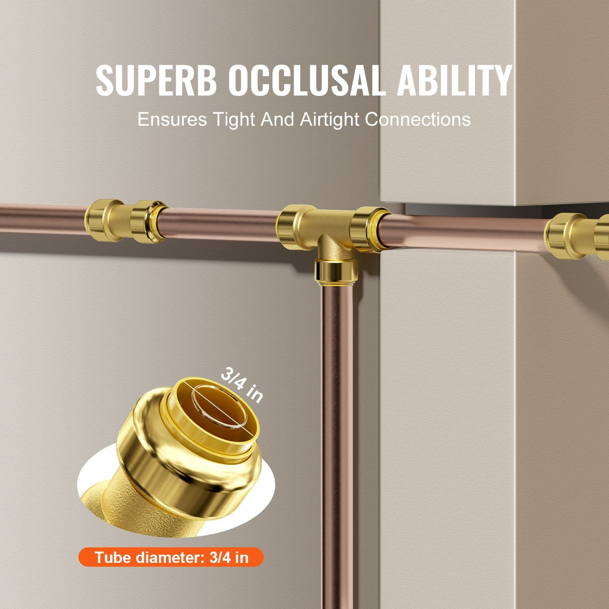 Pipe Fittings, 3/4" 12PCS Brass Pipe Fittings, Straight-Through Push-Fit Pipe Connector Brass Air Fittings, Heavy Duty Plumbing Fittings Adapter for Heating/Shower Systems, Water Pipes