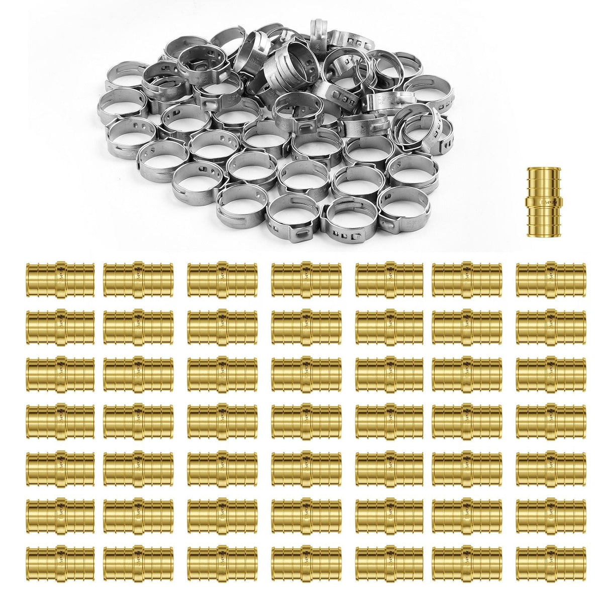 Pipe Fittings, 3/4" 50PCS Brass Pipe Fittings, Clamp-style Straight-Through Pipe Connector Brass Air Fittings, Heavy Duty Plumbing Fittings Tube Adapter for Heating/Shower Systems,Water Pipes