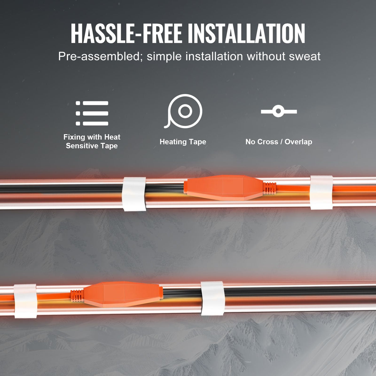 Pipe Heating Cable, 80FT 7W/FT Heat Tape for Pipes with Built-in Thermostat, Water Pipe Heat Cable Protects PVC Hose, Metal and Plastic Pipe from Freezing