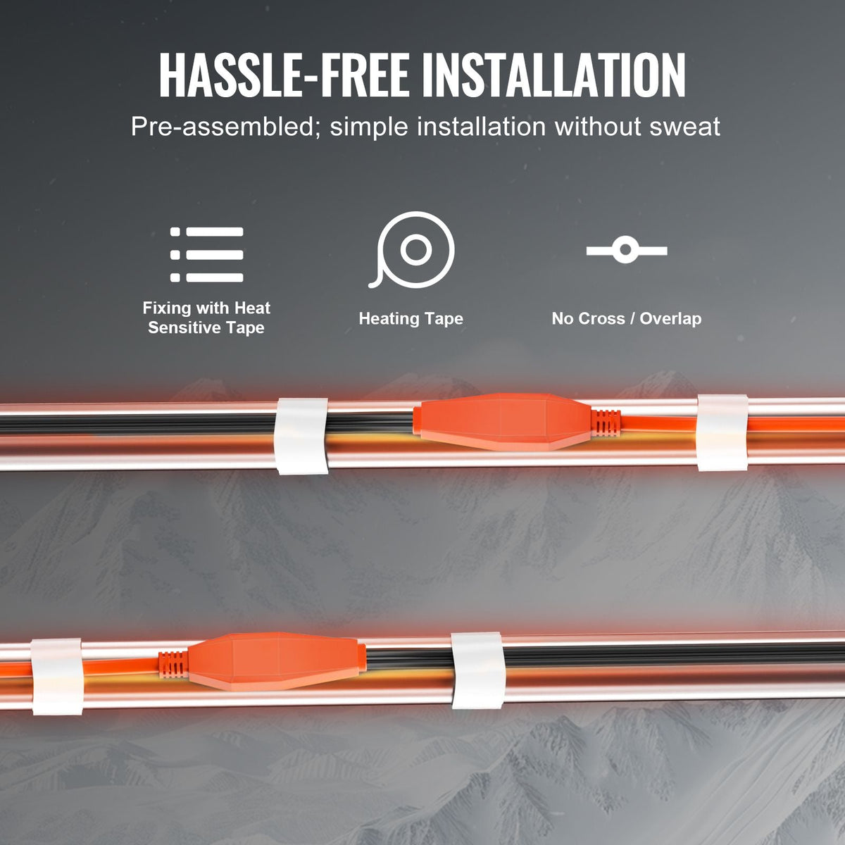 Pipe Heating Cable, 9FT 7W/FT Heat Tape for Pipes with Built-in Thermostat, Water Pipe Heat Cable Protects PVC Hose, Metal and Plastic Pipe from Freezing