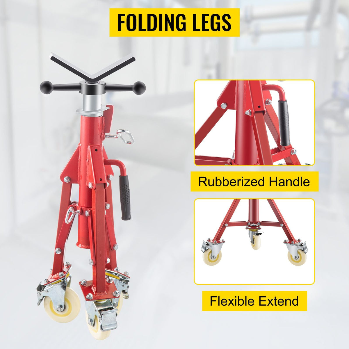 Pipe Stand, V Head Pipe Jack Stand Adjustable Height 28-52 Inch, 2500LBS Pipe Jack Stands with Casters, Folding Portable Pipe Stands for 1/8 to 12 Inch Pipe Supporting