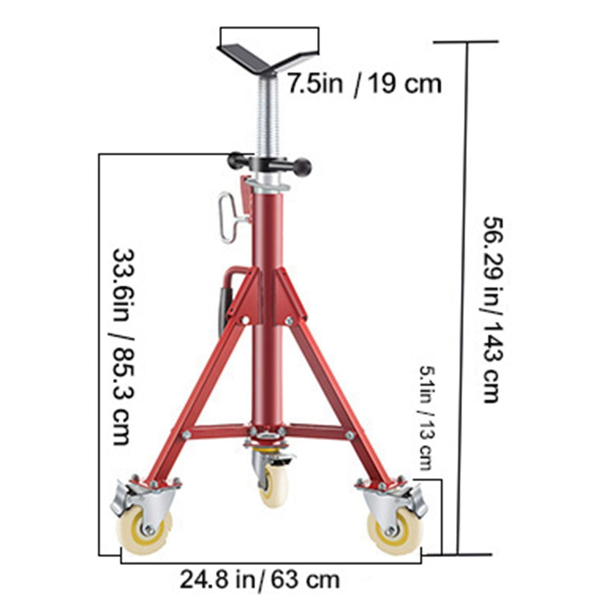 Pipe Stand, V Head Pipe Jack Stand Adjustable Height 28-52 Inch, 2500LBS Pipe Jack Stands with Casters, Folding Portable Pipe Stands for 1/8 to 12 Inch Pipe Supporting