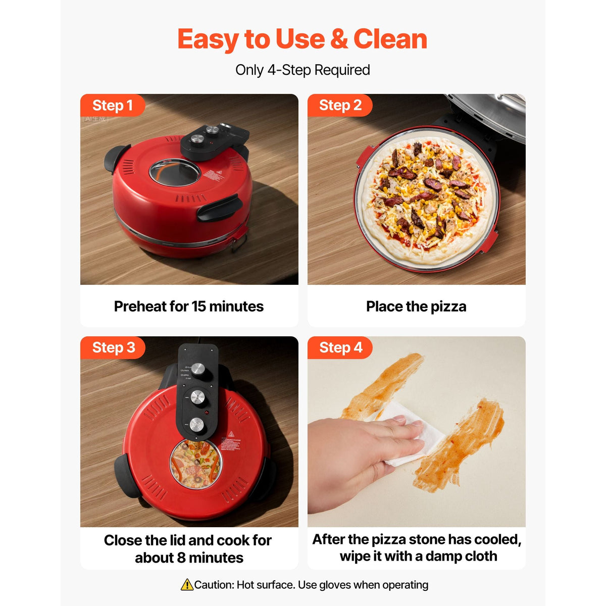 Pizza Oven, 14 in Electric Pizza Maker, 1600W Electric Pizzas Cooker with Cordierite Stone, 5-Mode Temperature Control, Viewing Window for Precise Cooking, Heats up to 698 ˚F, for Home Kitchen