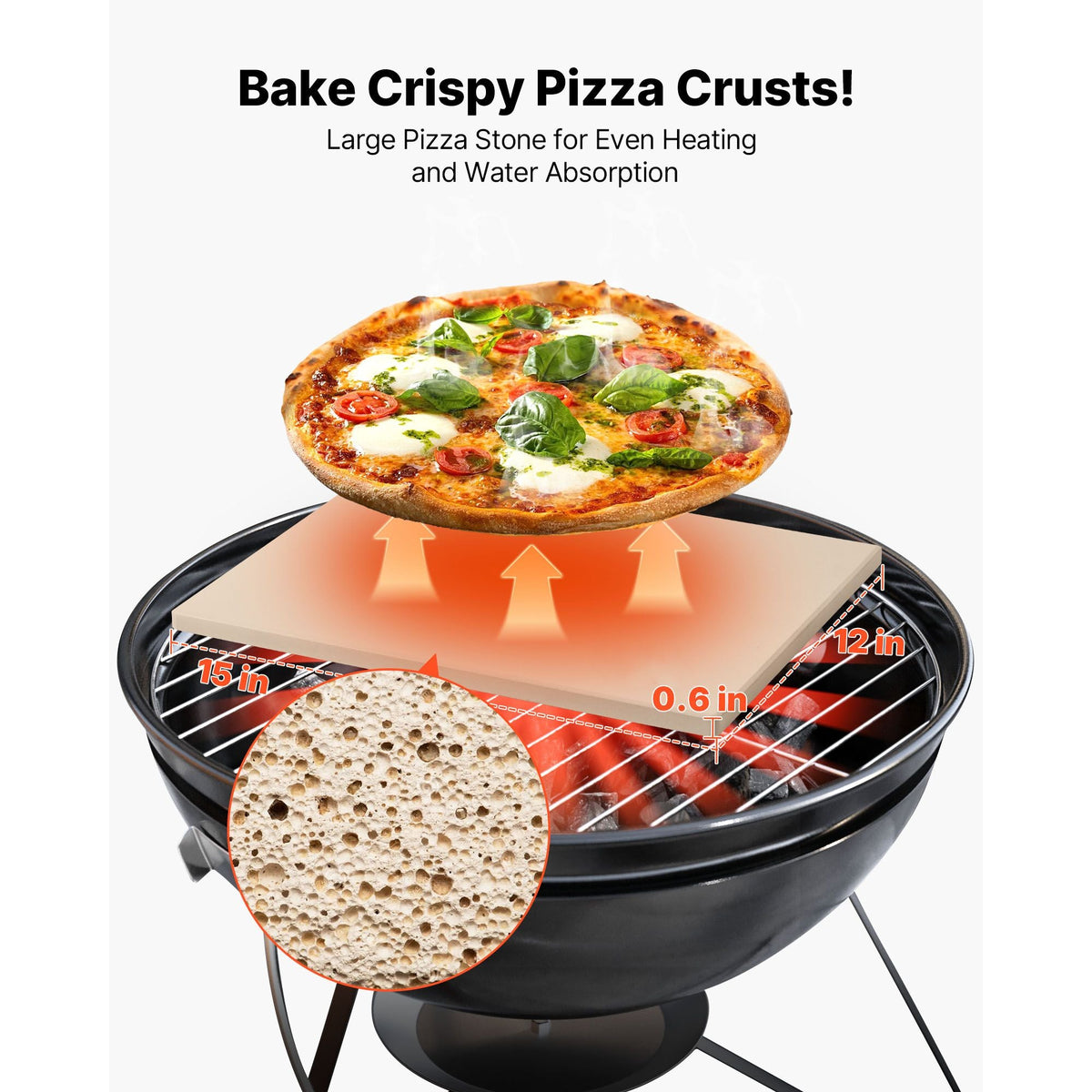 Pizza Stone, 15 x 12 in Rectangular Cordierite Pizza Stone, Extra Large Baking-Stone with Scraper, 0.6 in Thick Heat-Resistant Cordierite, for Kitchen Oven, Baking Bread & Pizzas, BBQ Grilling