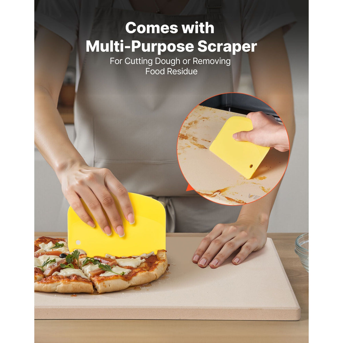 Pizza Stone, 15 x 12 in Rectangular Cordierite Pizza Stone, Extra Large Baking-Stone with Scraper, 0.6 in Thick Heat-Resistant Cordierite, for Kitchen Oven, Baking Bread & Pizzas, BBQ Grilling