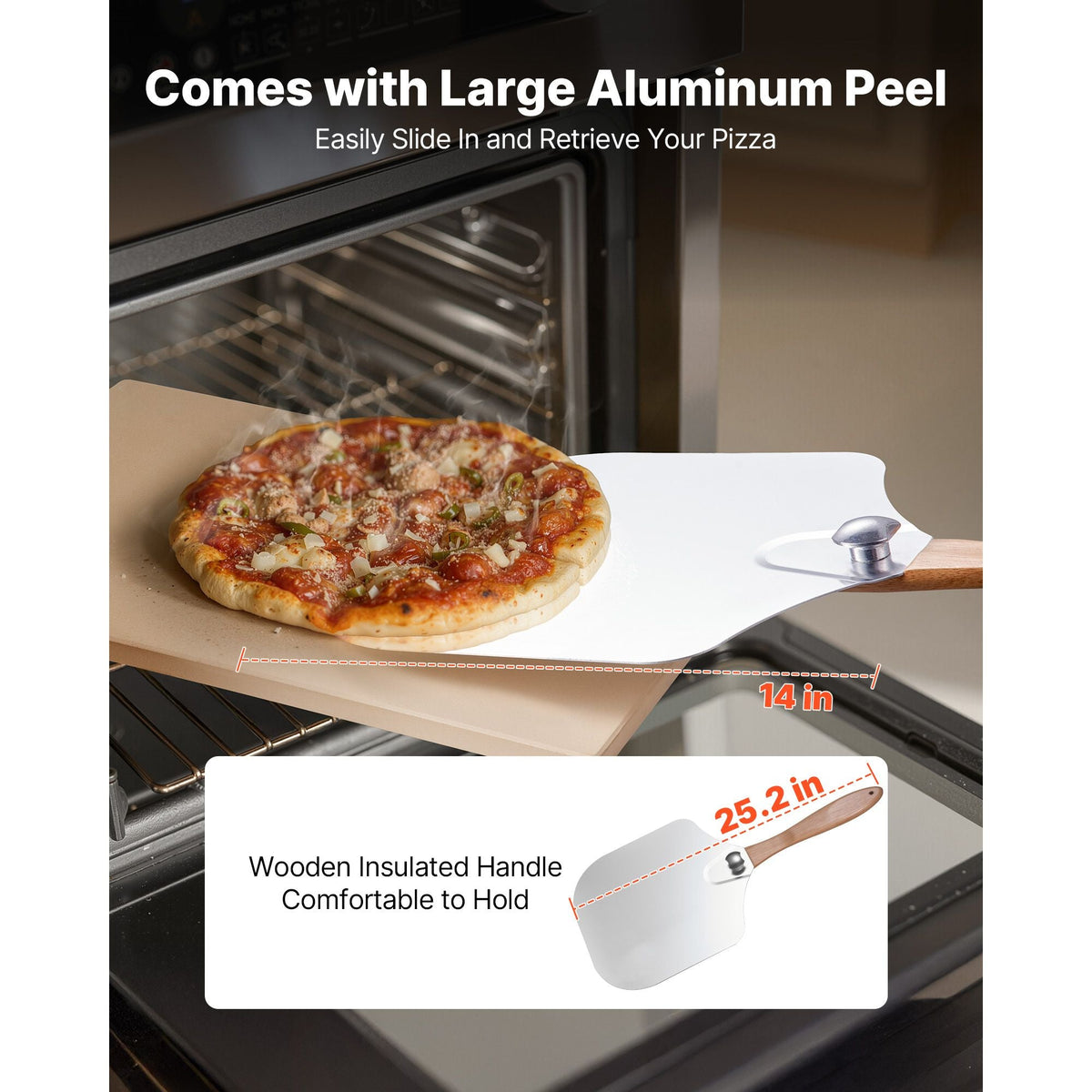 Pizza Stone, 20 x 14 x 0.6 in Rectangular Cordierite Pizza Stone, 1450Fahrenheit Heat-Resistant Cook Stone, Extra Large Baking-Stone with Metal Peel, Scraper, for Kitchen Bake Oven, BBQ Grill