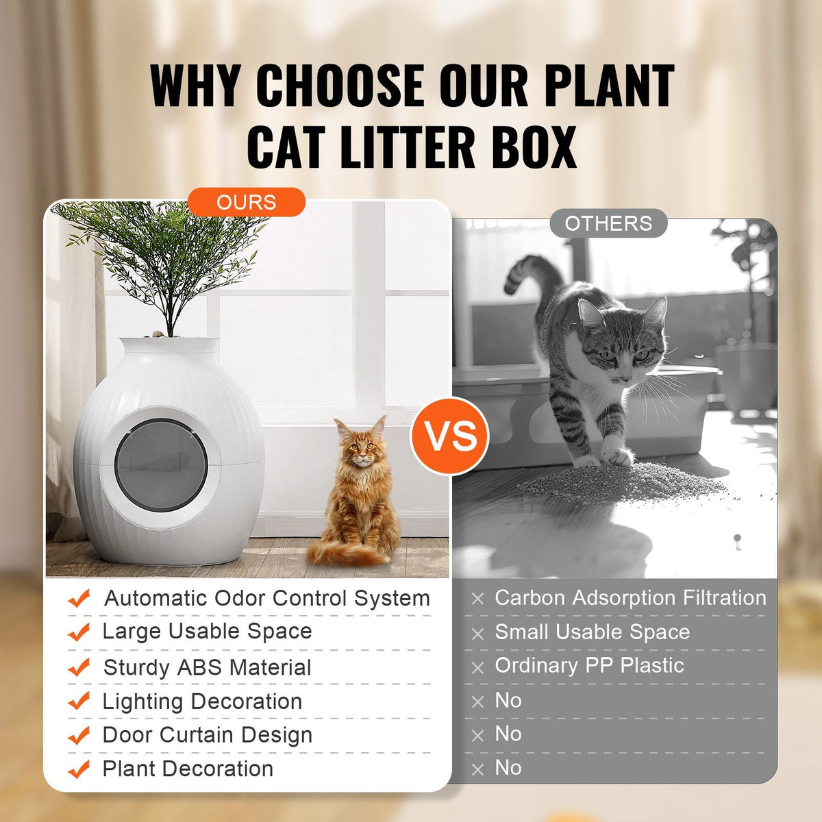 Plant Cat Litter Box, Smart Odor Control System, Hidden Cat Litter Box with 9.48 in Large Entrance, Lighting Decoration & Sturdy ABS Material, Fit for Living Room/Corner/Outdoor Pool/Patio