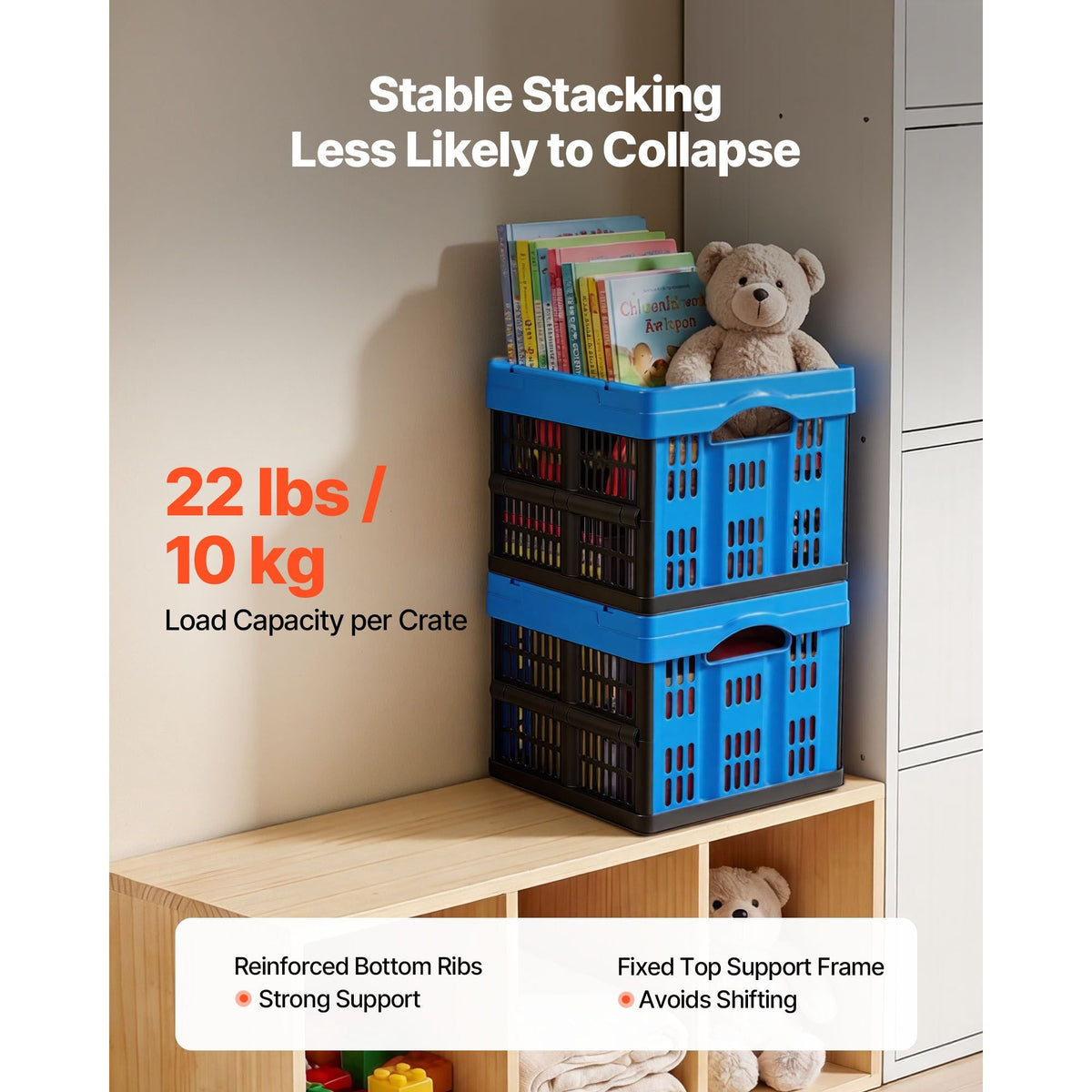 Plastic Collapsible Storage Bins, 25L 3 Packs, Stackable Folding Storage Crates with Handles, Holds 22 lbs Per Bin, Foldable Heavy Duty Containers, Space-Saving Baskets, for Home Organizing
