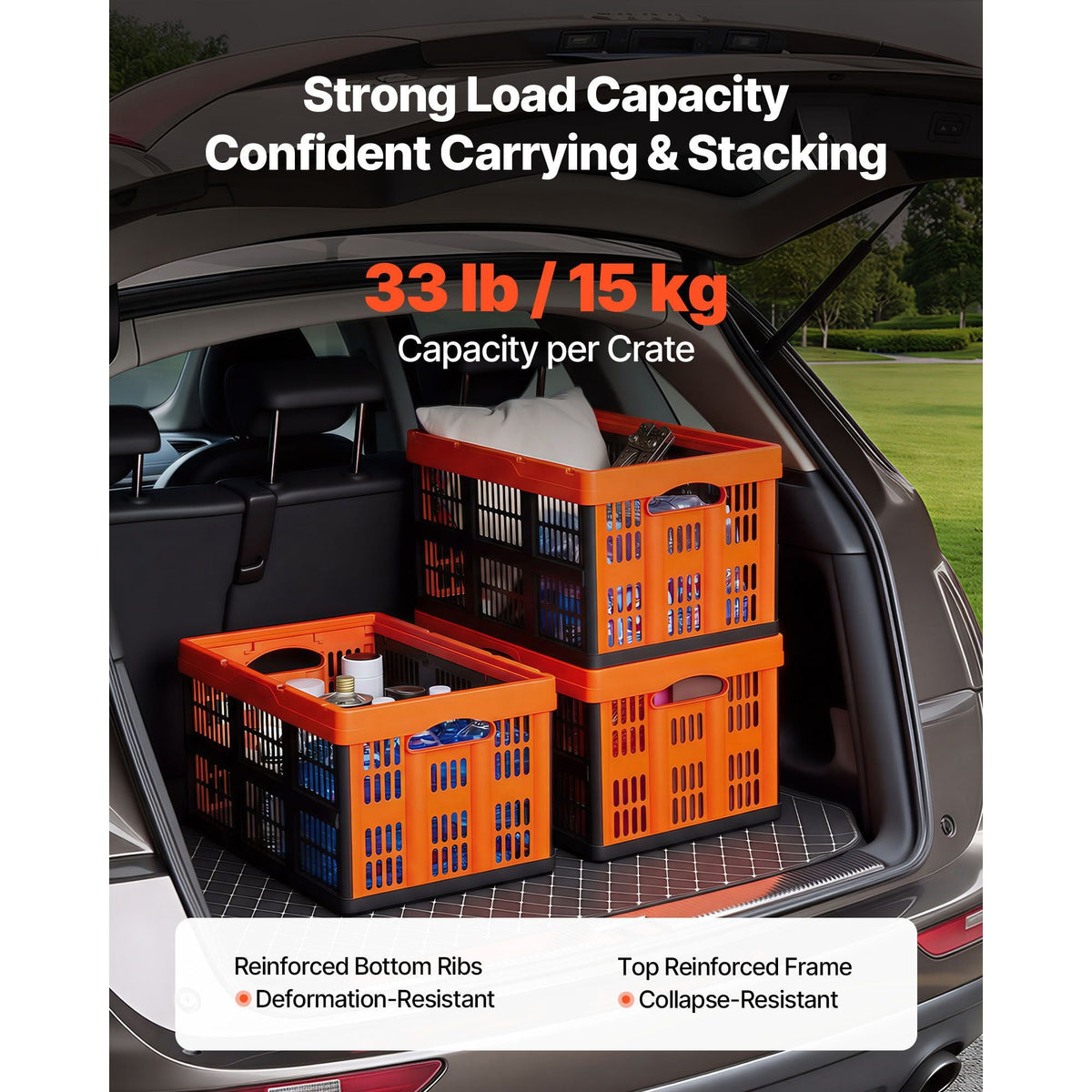 Plastic Collapsible Storage Bins, 45L 6 Packs, Stackable Folding Storage Crates with Handles, Holds 33 lbs Per Bin, Foldable Heavy Duty Containers, Space-Saving Baskets, for Home Organizing