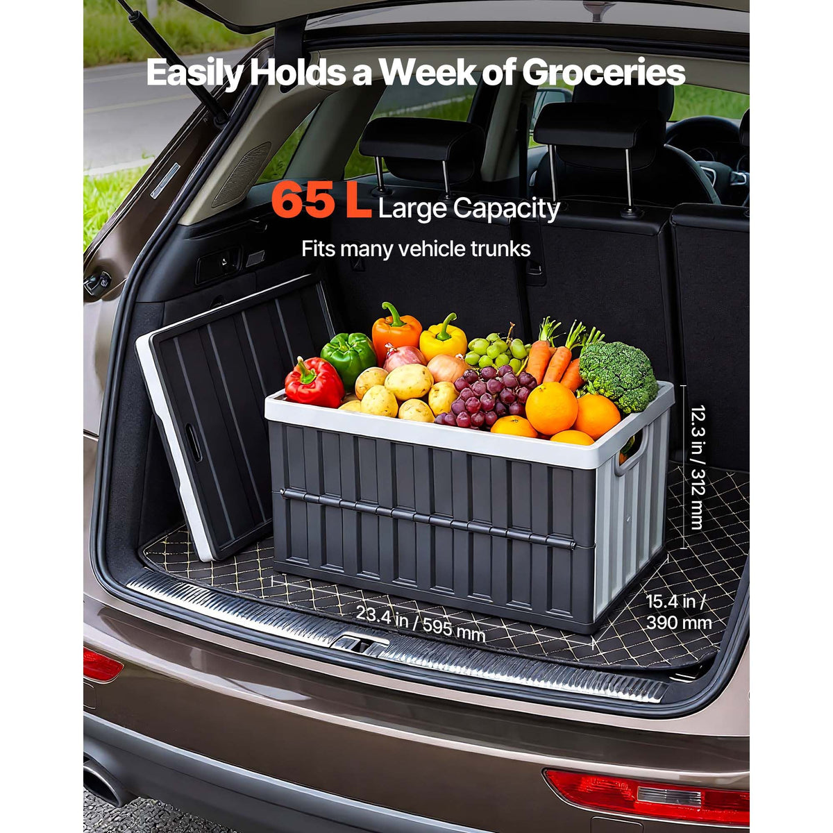 Plastic Collapsible Storage Bins with Lids, 65L 3 Packs, Stackable Folding Storage Crates with Handles, Holds 84 lbs Per Bin, Heavy Duty Containers, Space-Saving Baskets, for Home Organizing