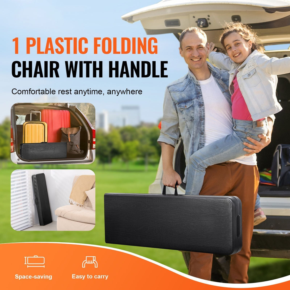 Plastic Folding Bench, 6 ft Portable Bench for Indoor/Outdoor Picnic Party Patio Camping Dining, Foldable Smooth HDPE Seat for Garden Soccer Multipurpose Entertaining Activities, 1 Pack, Black
