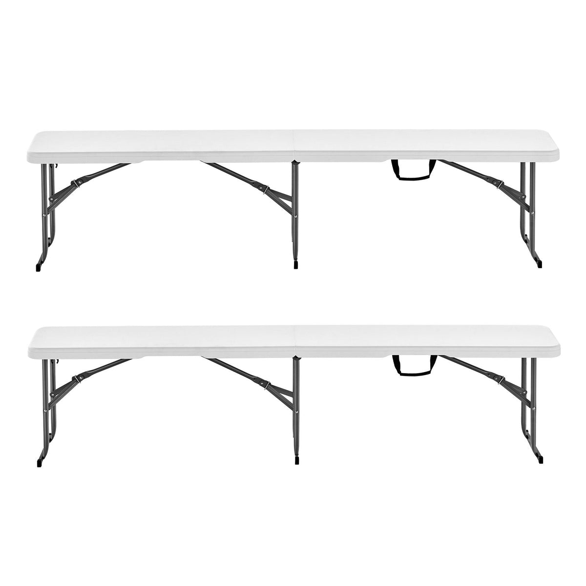 Plastic Folding Bench, 6 ft Portable Bench for Indoor/Outdoor Picnic Party Patio Camping Dining, Foldable Smooth HDPE Seat for Garden Soccer Multipurpose Entertaining Activities, 2 Pack, White