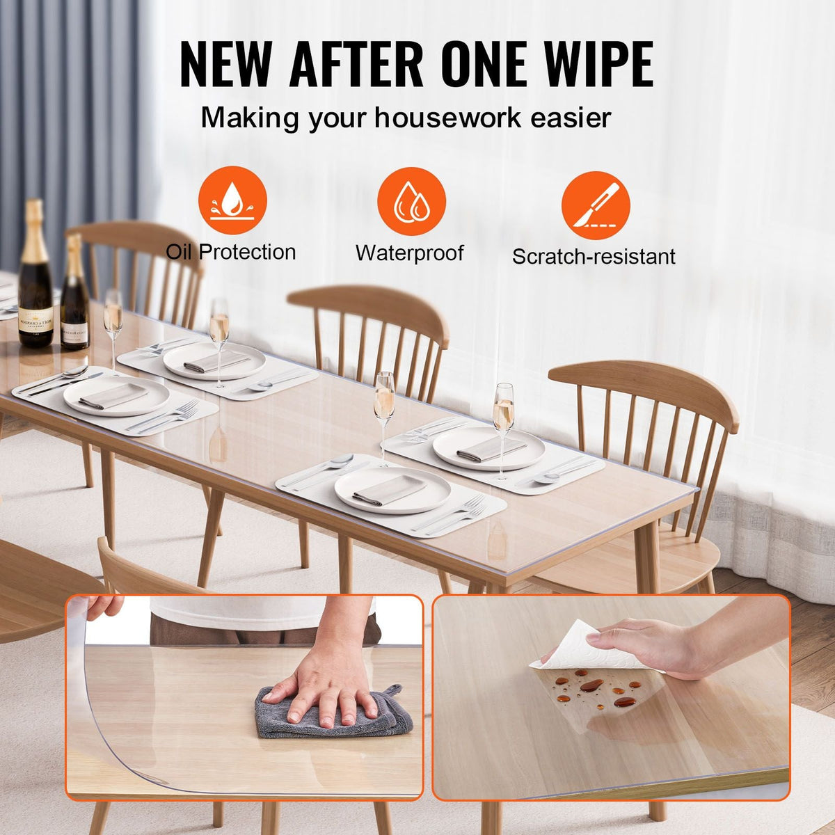 Plastic Table Cover, 24 x 96 Inch 1.5 mm Thick Clear Table Protector, Rectangle PVC Desk Mat, Waterproof & Easy Cleaning Desk Pad Tablecloth, for Office Dresser Dining Room Table Night Stand
