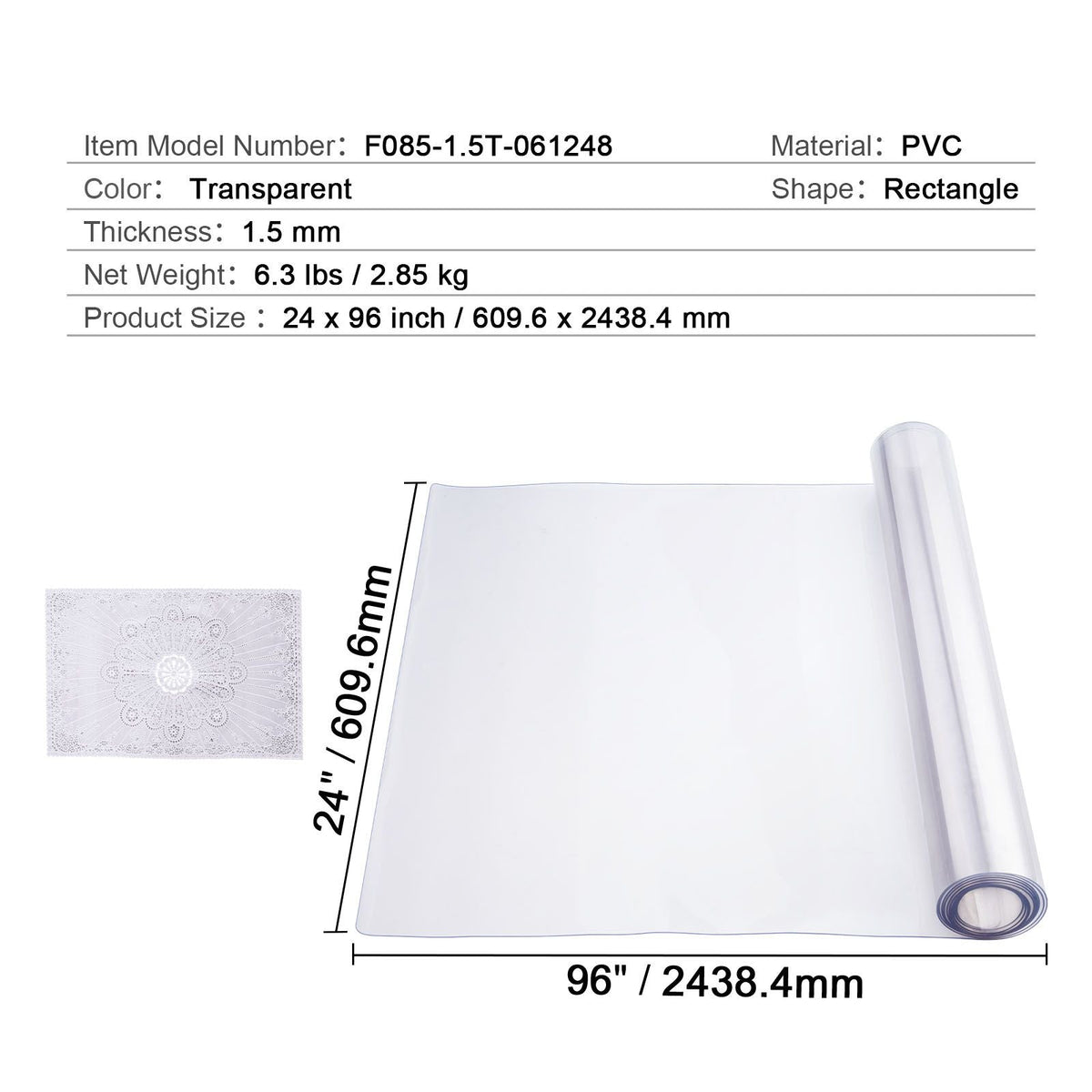 Plastic Table Cover, 24 x 96 Inch 1.5 mm Thick Clear Table Protector, Rectangle PVC Desk Mat, Waterproof & Easy Cleaning Desk Pad Tablecloth, for Office Dresser Dining Room Table Night Stand
