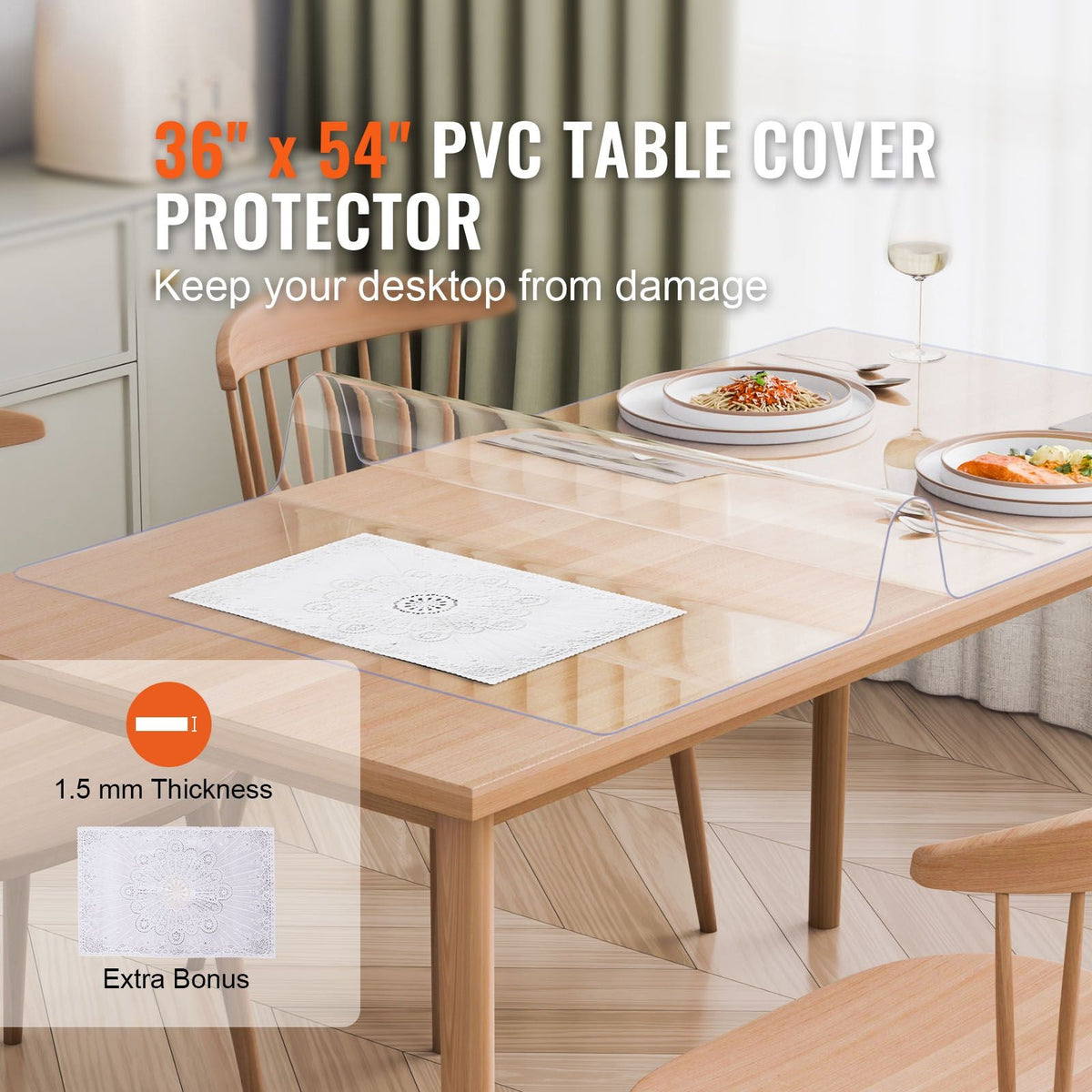 Plastic Table Cover, 36 x 54 Inch 1.5 mm Thick Clear Table Protector, Rectangle PVC Desk Mat, Waterproof & Easy Cleaning Desk Pad Tablecloth, for Office Dresser Dining Room Table Night Stand
