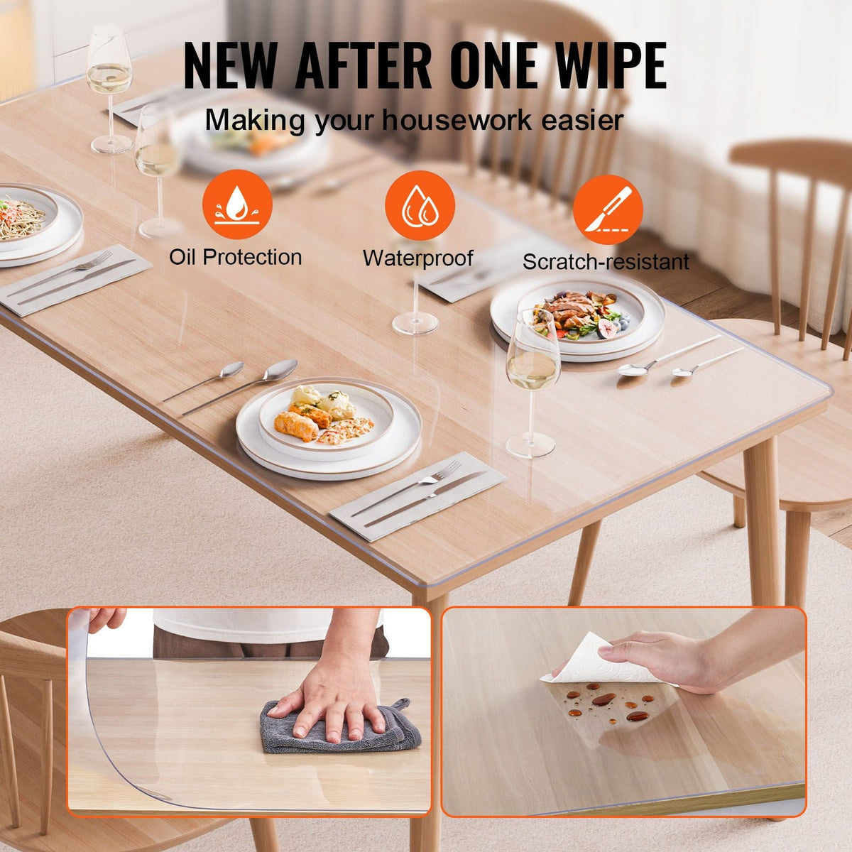Plastic Table Cover, 40 x 80 Inch 2.0 mm Thick Clear Table Protector, Rectangle PVC Desk Mat, Waterproof & Easy Cleaning Desk Pad Tablecloth, for Office Dresser Dining Room Table Night Stand
