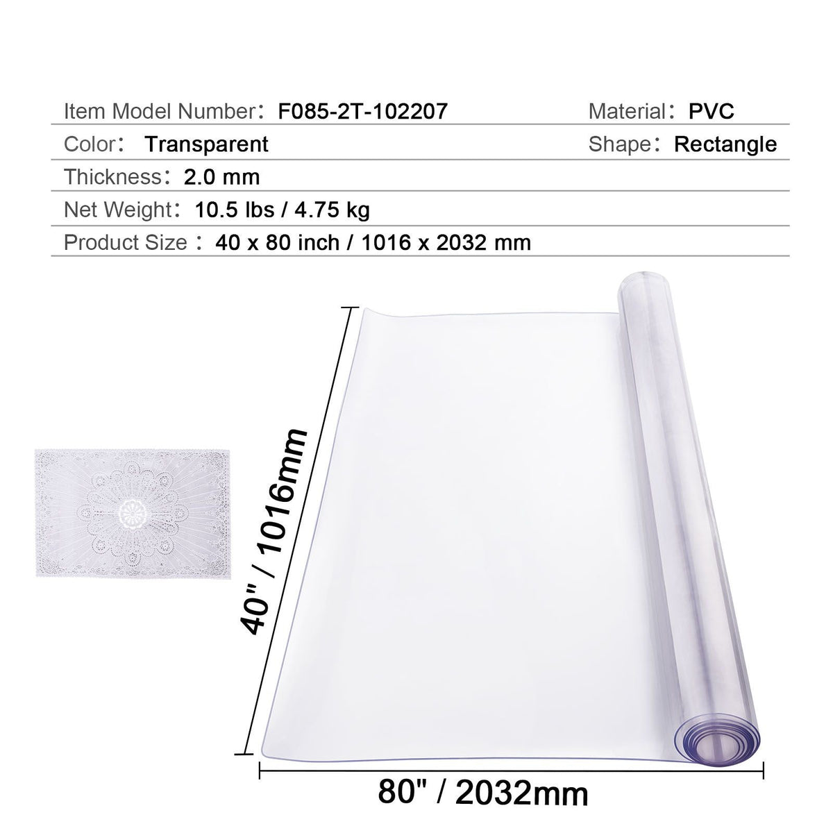 Plastic Table Cover, 40 x 80 Inch 2.0 mm Thick Clear Table Protector, Rectangle PVC Desk Mat, Waterproof & Easy Cleaning Desk Pad Tablecloth, for Office Dresser Dining Room Table Night Stand