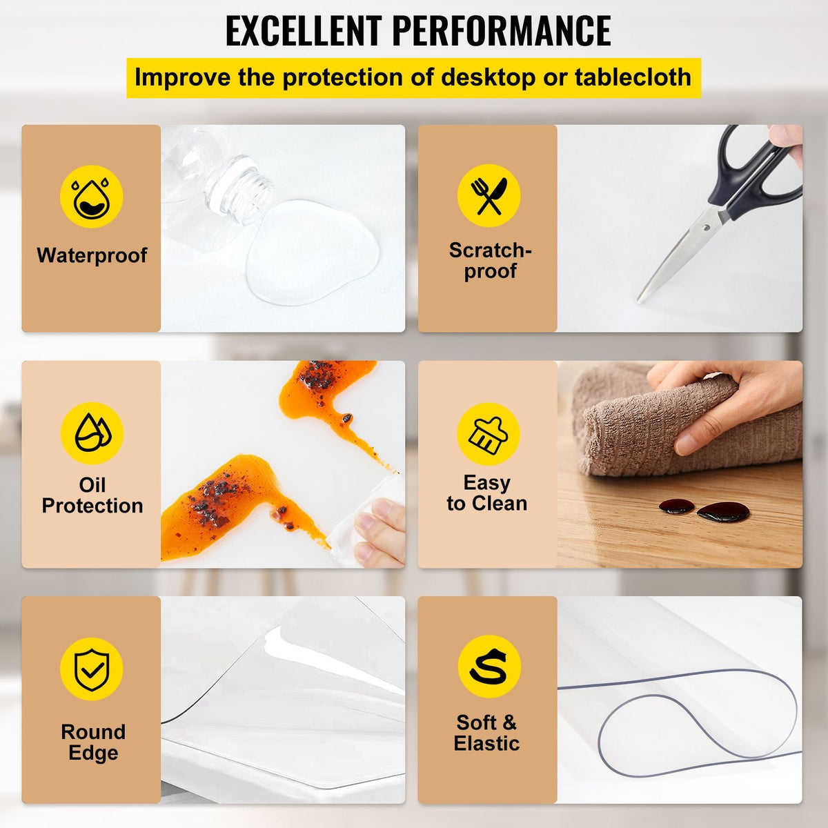 Plastic Table Cover 42 x 72 Inch, 1.5 mm Thick Clear Table Protector, Rectangle Clear Desk Mat, Waterproof & Easy Cleaning for Office Dresser Night Stand