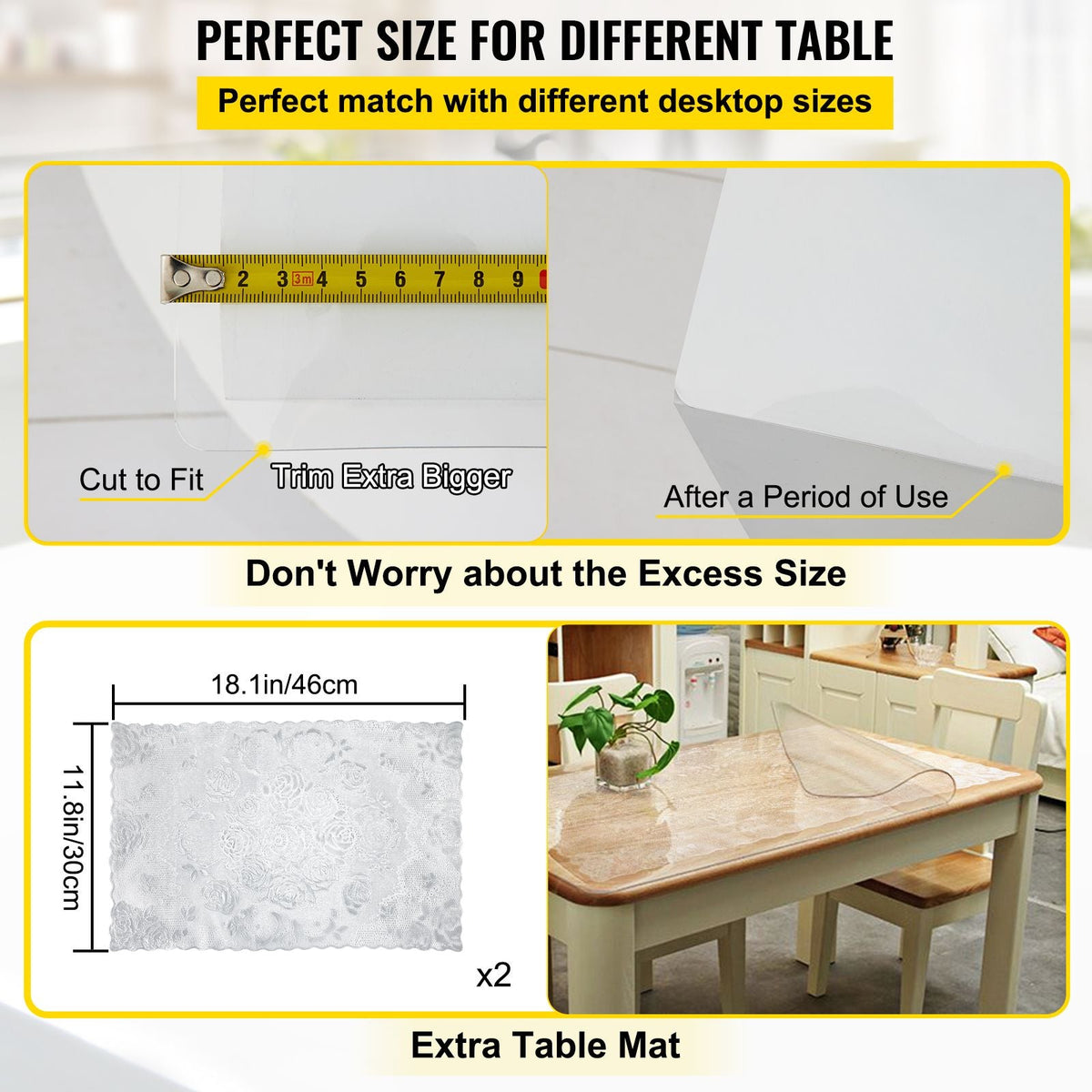 Plastic Table Cover 42 x 72 Inch, 1.5 mm Thick Clear Table Protector, Rectangle Clear Desk Mat, Waterproof & Easy Cleaning for Office Dresser Night Stand