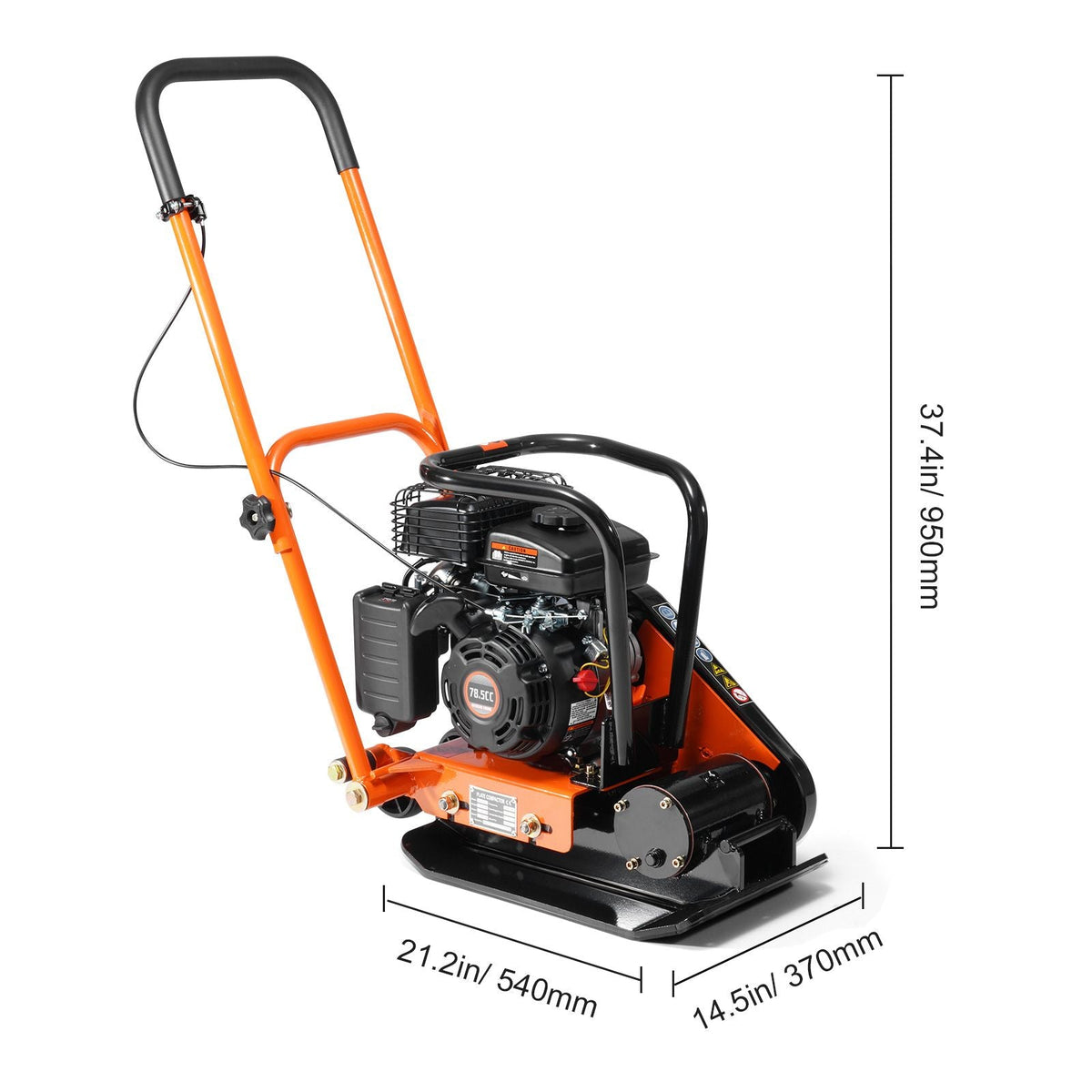 Plate Compactor, 2.8 HP 98CC Gas Engine 5,250 RPM, 1,920 lbs Force Vibratory Compaction Tamper with 18.7 x 11.8 inch Plate for Walkways, Patios, Asphalts, Paver Landscaping, EPA Compliant