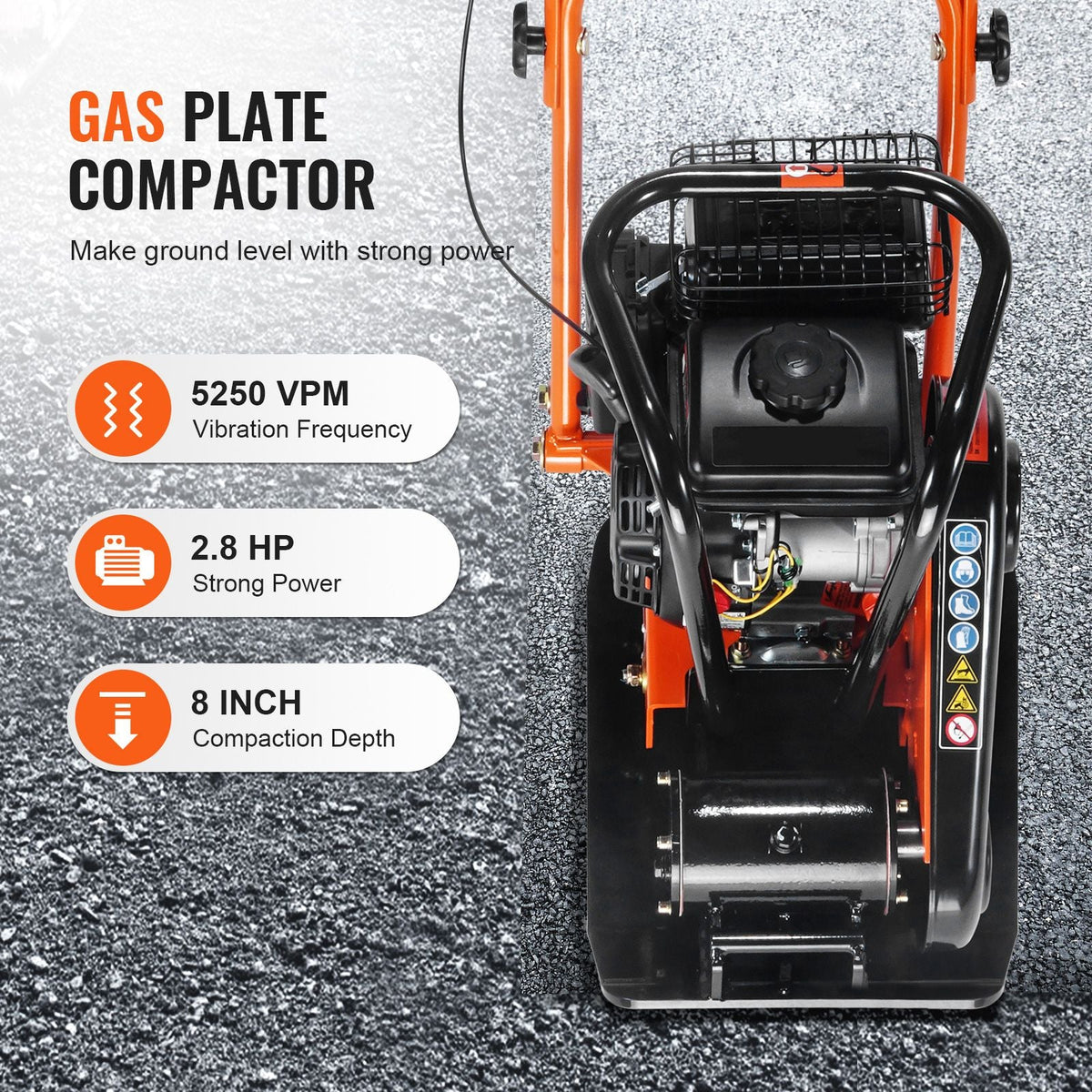 Plate Compactor, 2.8 HP 98CC Gas Engine 5,250 RPM, 1,920 lbs Force Vibratory Compaction Tamper with 18.7 x 11.8 inch Plate for Walkways, Patios, Asphalts, Paver Landscaping, EPA Compliant