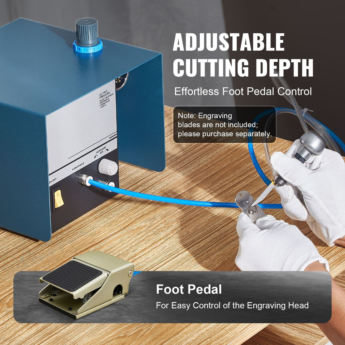 Pneumatic Jewelry Engraver, 2800 RPM, 60W Single Head Pneumatic Hand Engraving Machine, DIY Impact Engraver with Foot Pedal 0-60 PSI Adjustable, Micro Engraver for Jewelry and Metal Crafting