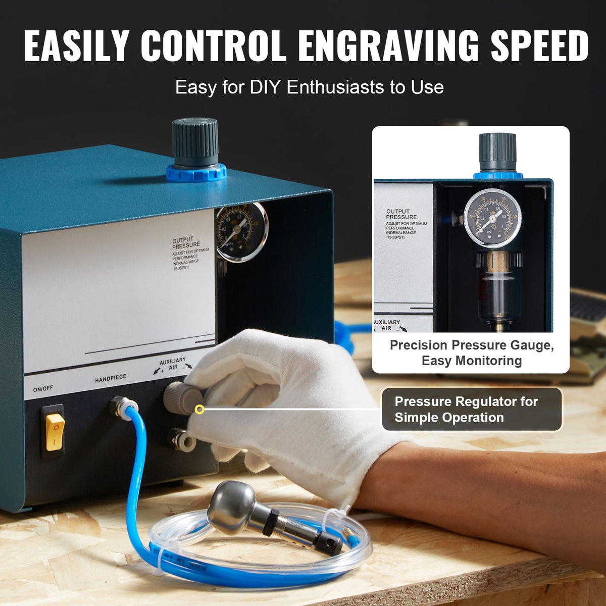 Pneumatic Jewelry Engraver, 2800 RPM, 60W Single Head Pneumatic Hand Engraving Machine, DIY Impact Engraver with Foot Pedal 0-60 PSI Adjustable, Micro Engraver for Jewelry and Metal Crafting