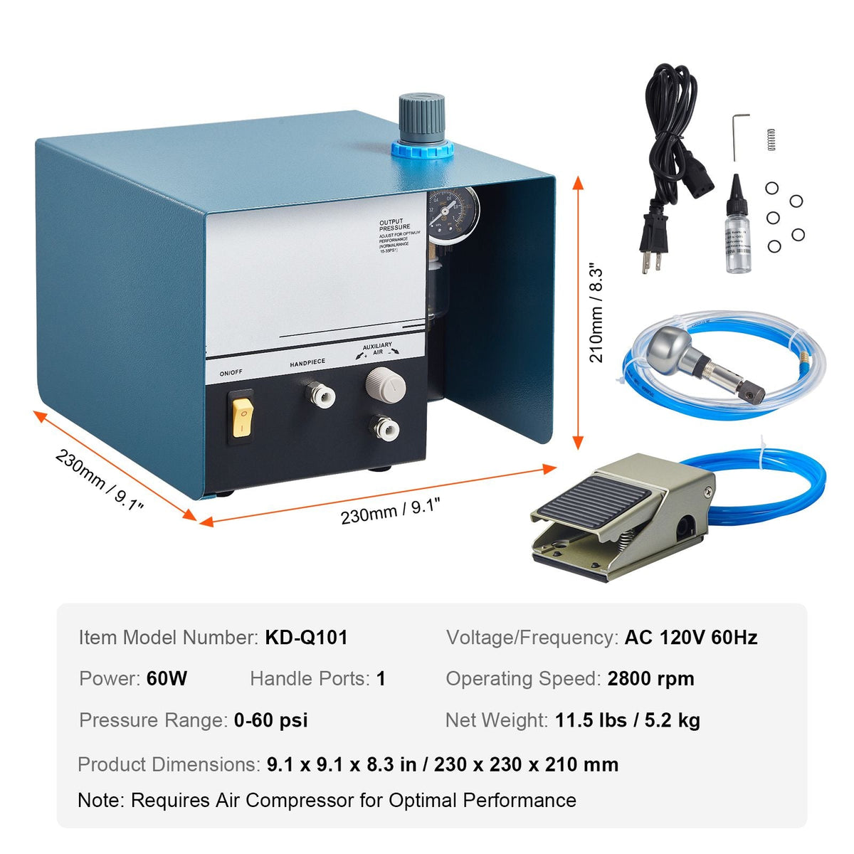 Pneumatic Jewelry Engraver, 2800 RPM, 60W Single Head Pneumatic Hand Engraving Machine, DIY Impact Engraver with Foot Pedal 0-60 PSI Adjustable, Micro Engraver for Jewelry and Metal Crafting