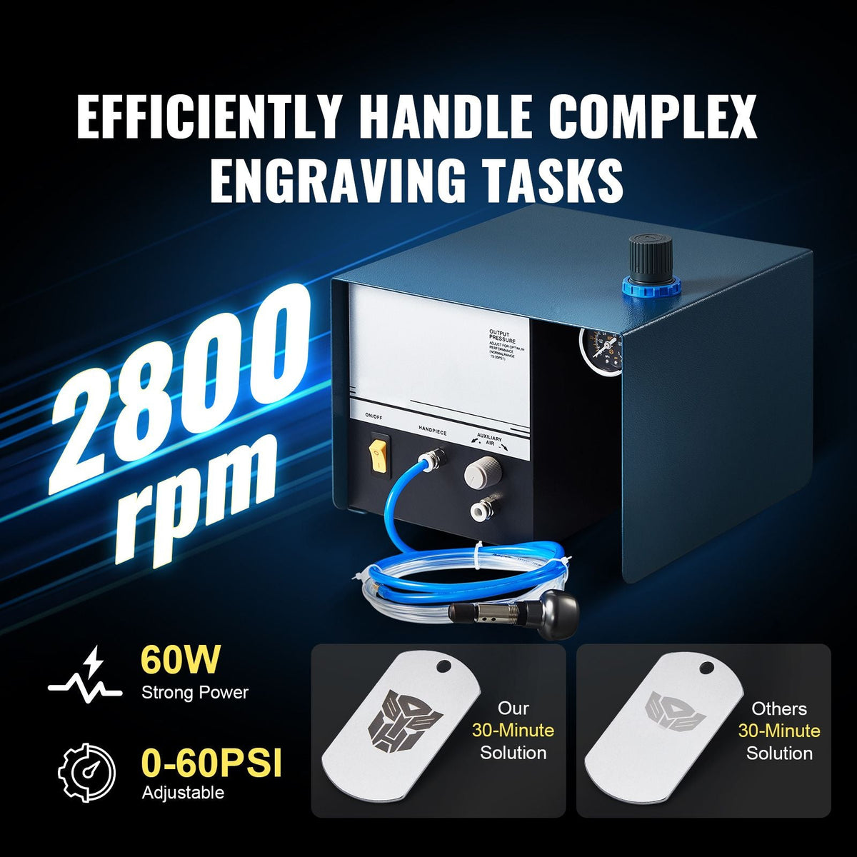 Pneumatic Jewelry Engraver, 2800 RPM, 60W Single Head Pneumatic Hand Engraving Machine, DIY Impact Engraver with Foot Pedal 0-60 PSI Adjustable, Micro Engraver for Jewelry and Metal Crafting